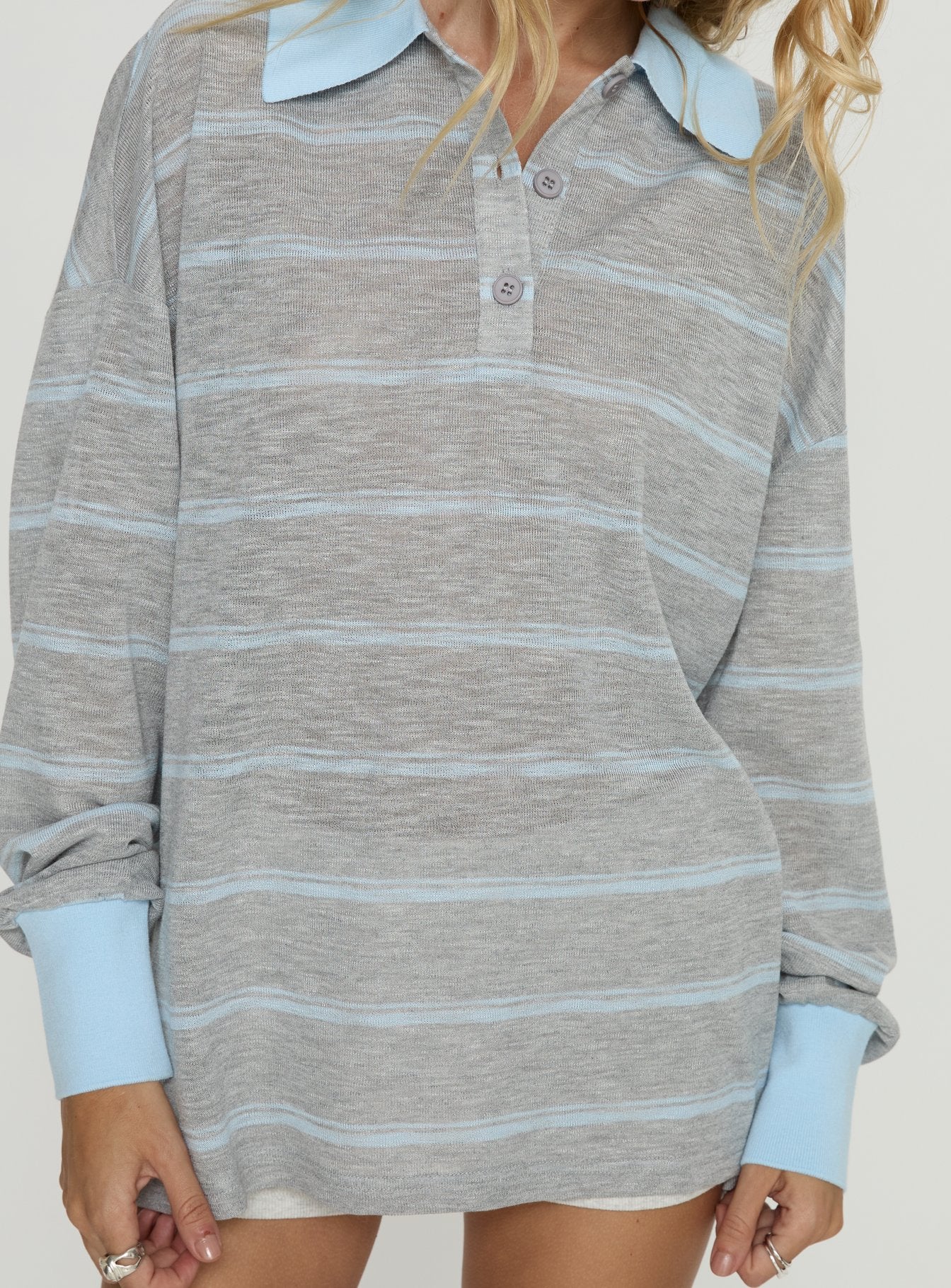 Aleka Long Sleeve Rugby Jersey Grey / Blue Stripe