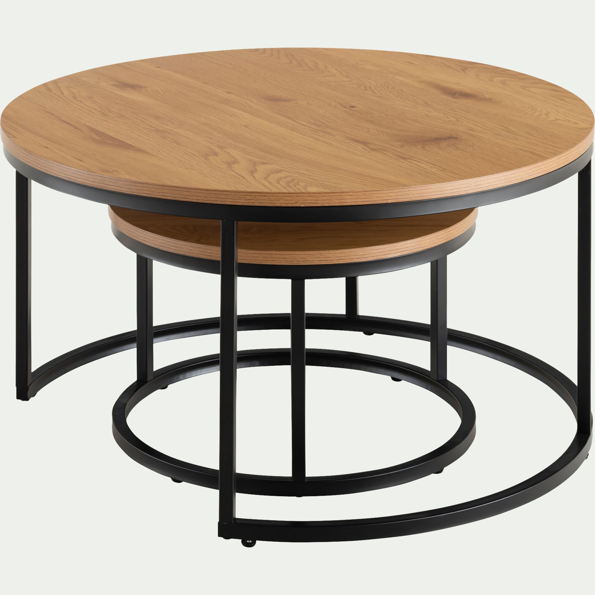 ZENA - Set de 2 tables basses gigognes en bois et métal - bois clair