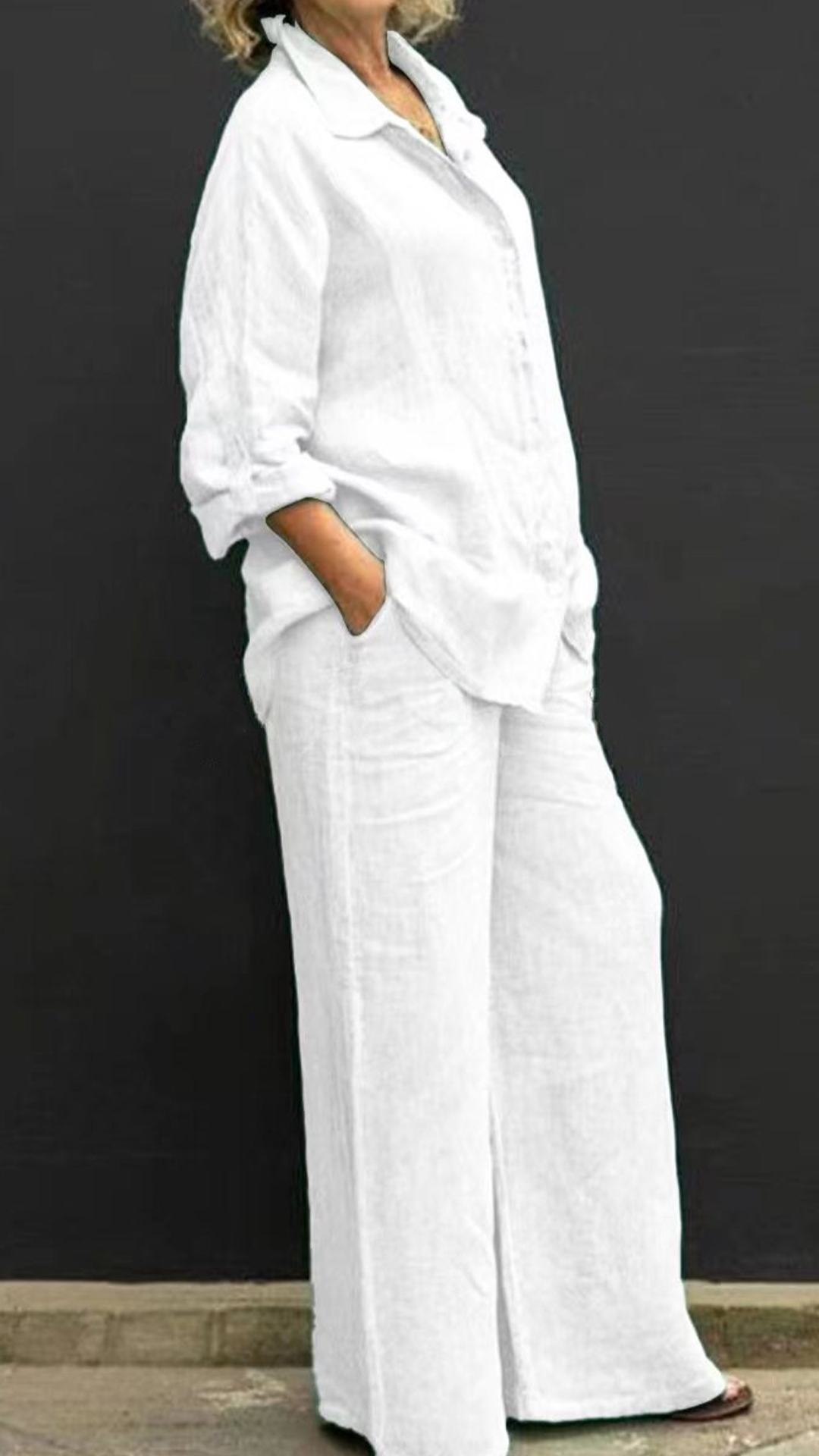 Women's Linen Lapel Shirt & Wide-Leg Pants Two-Piece Set - Nordfashionstorm - Women's Clothing, Fashion for You - Nordfashionstorm.com