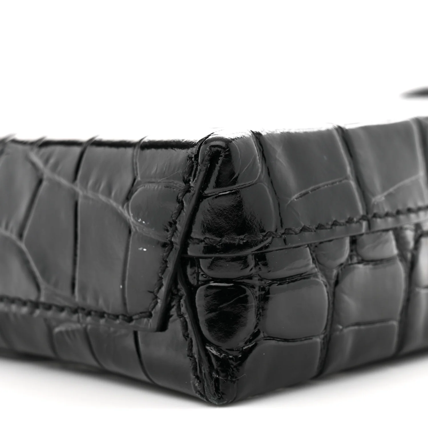 Calfskin Crocodile Embossed Logo Shopping Phone Holder Bag Black - Top Club