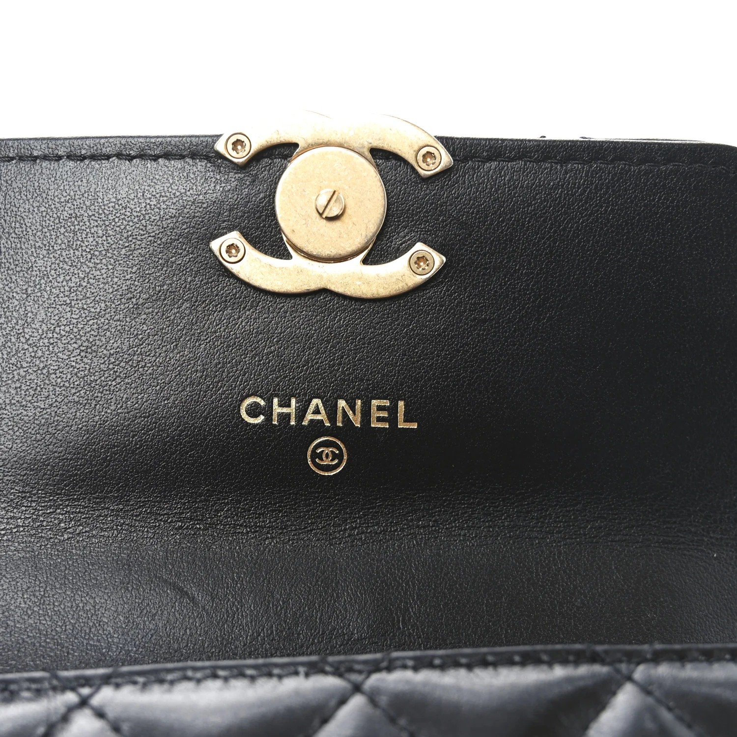 Calfskin Quilted Perfect Fit Coin Purse With Chain Black - Top Club