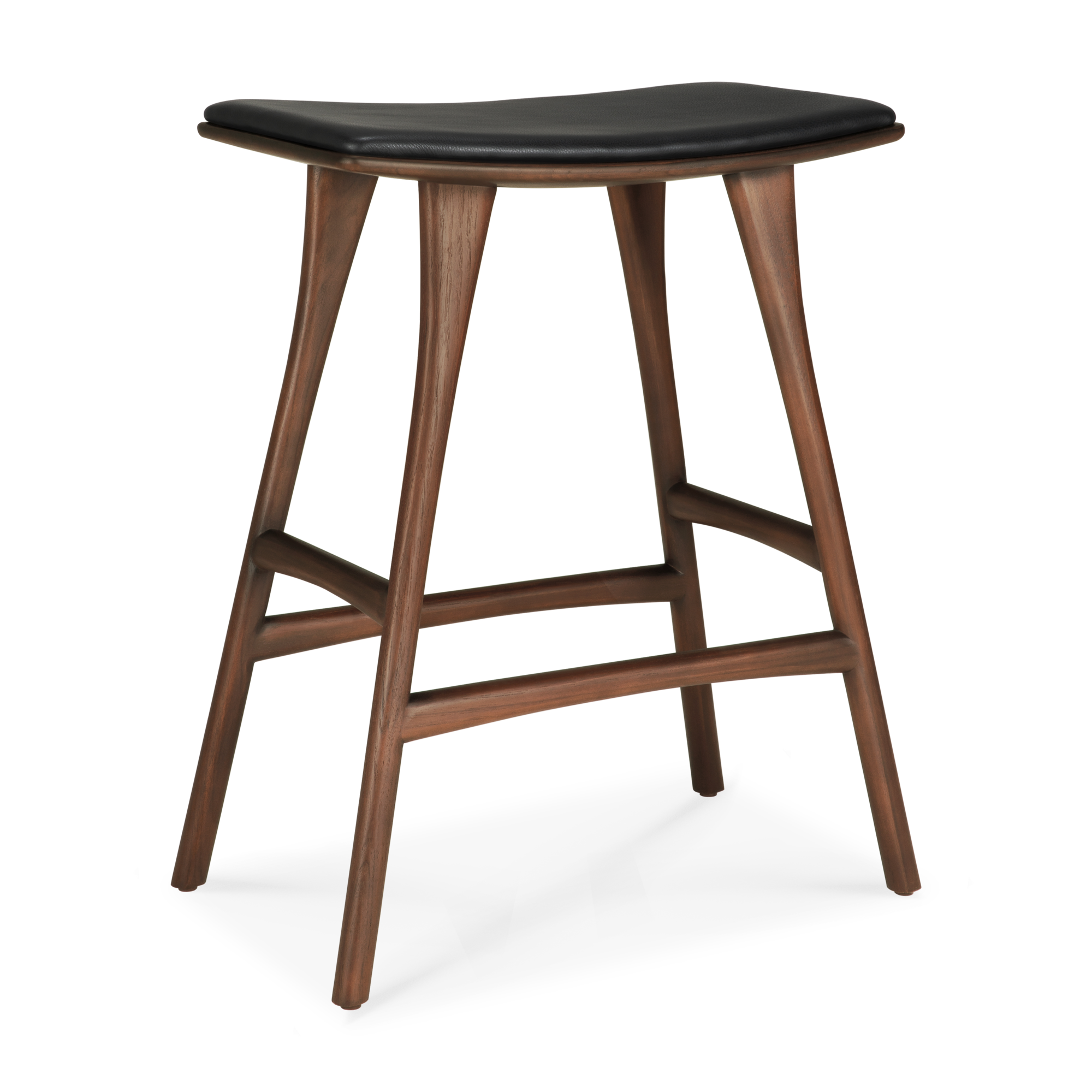 Osso hoge kruk 65 - bruin teak/zwart leer