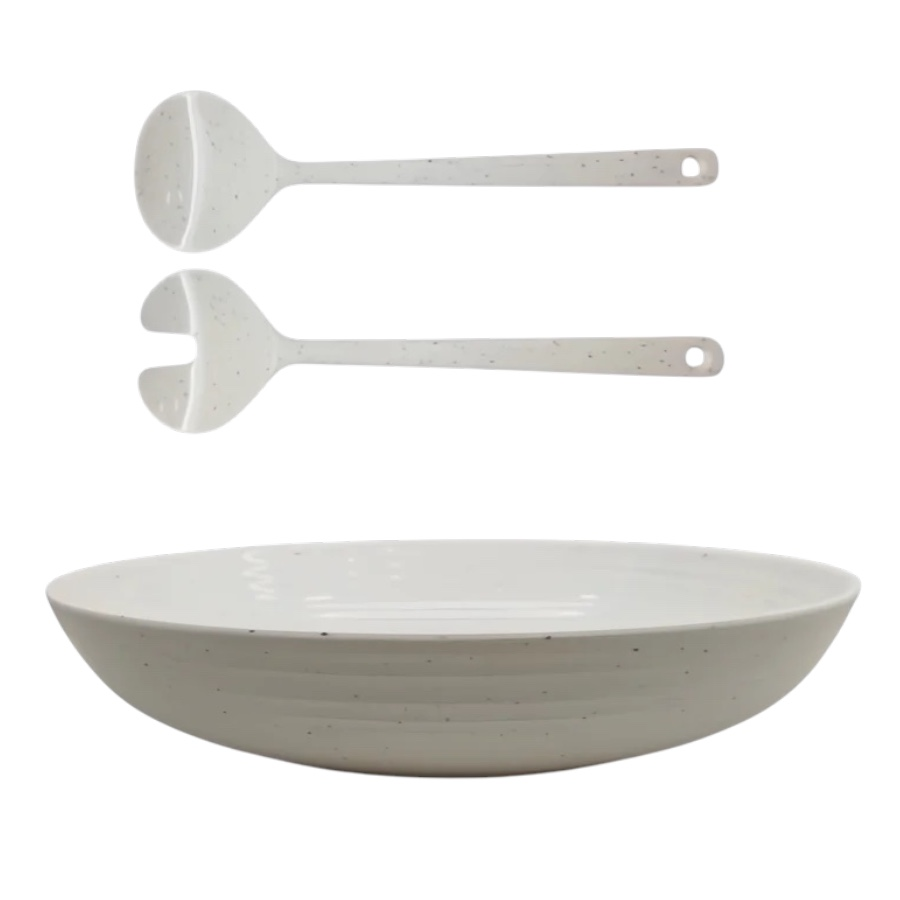 Saladeschaal Granite Pearl inclusief slabestek