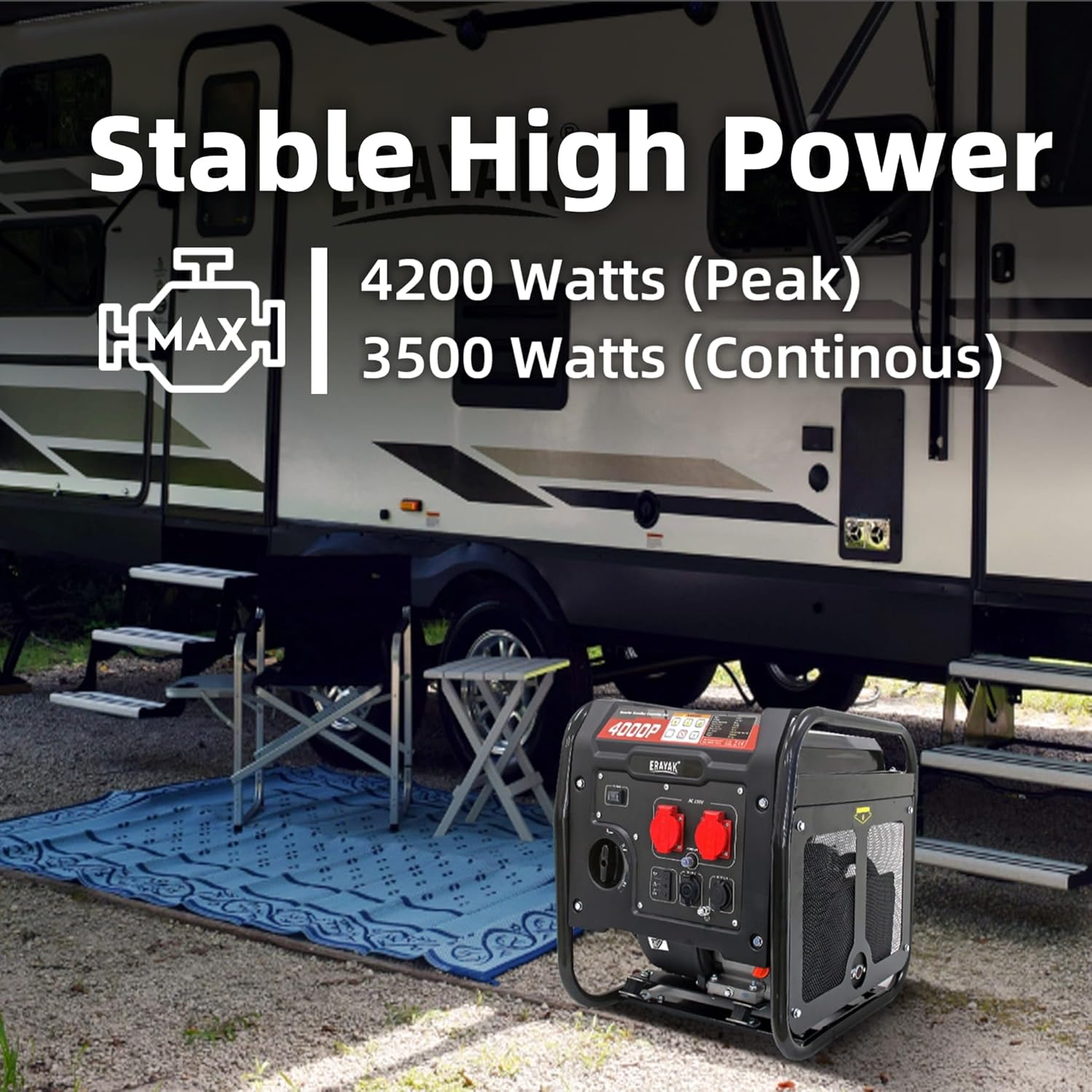 ERAYAK Generatore Di Corrente Silenziato 4000W Motore Generatore di Emergenza a Benzina Inverter Portatile Caratteristica Eco-Mode per Giardino, Esterno, Campeggio,Viaggio (Gasoline 4000P)