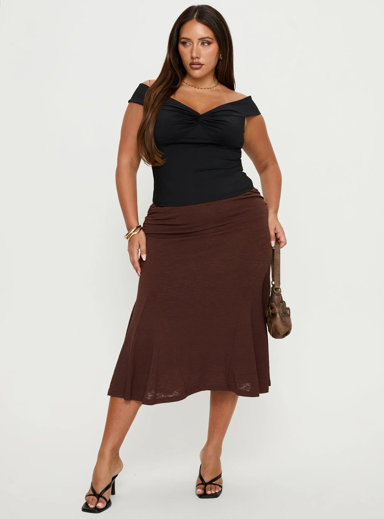 Maxeina Off Shoulder Twist Top Black Curve