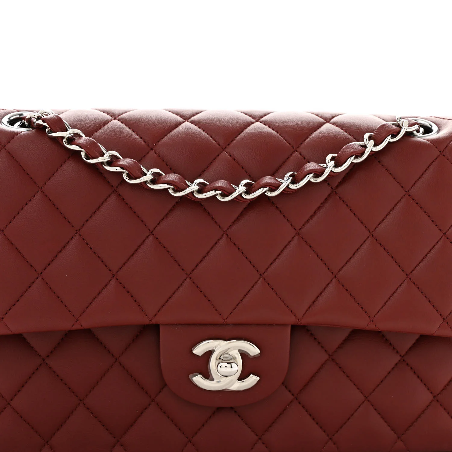 Lambskin Quilted Medium Double Flap Burgundy - Top Club