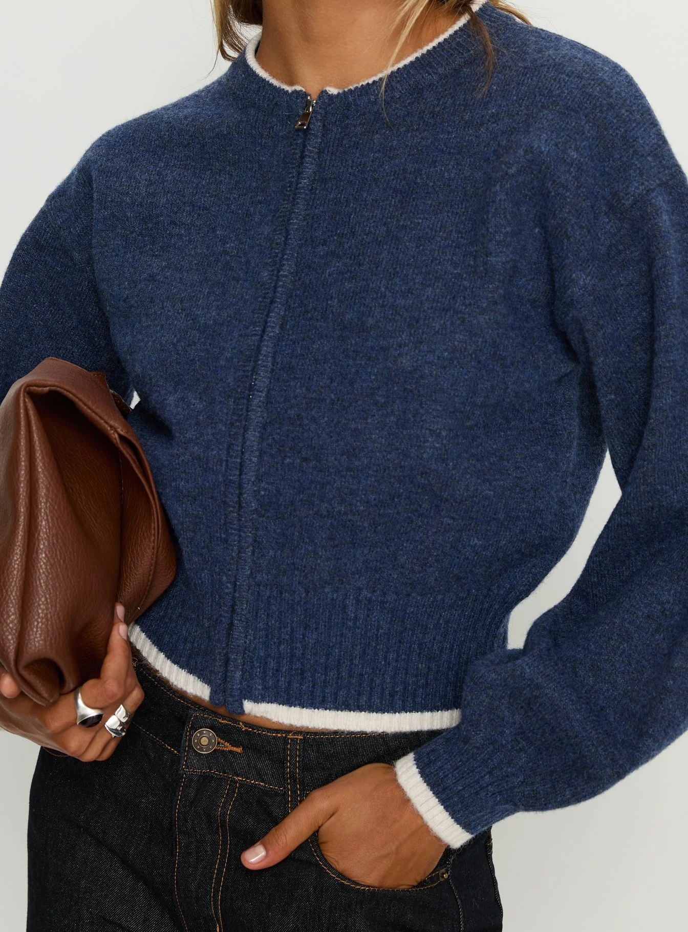 Amandi Zip Through Knit Jumper Navy / Cream