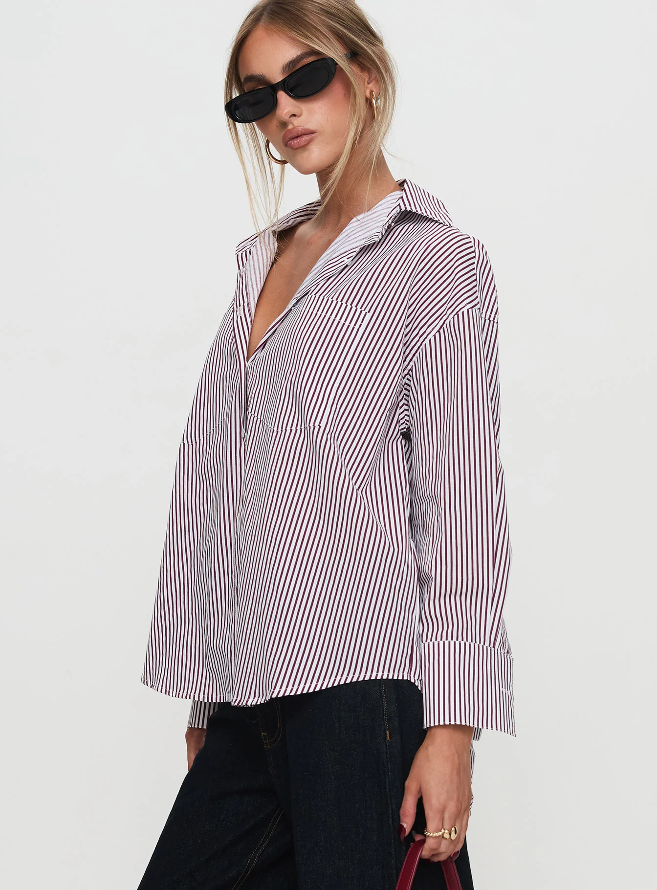 Takes You Far Shirt Burgundy Stripe