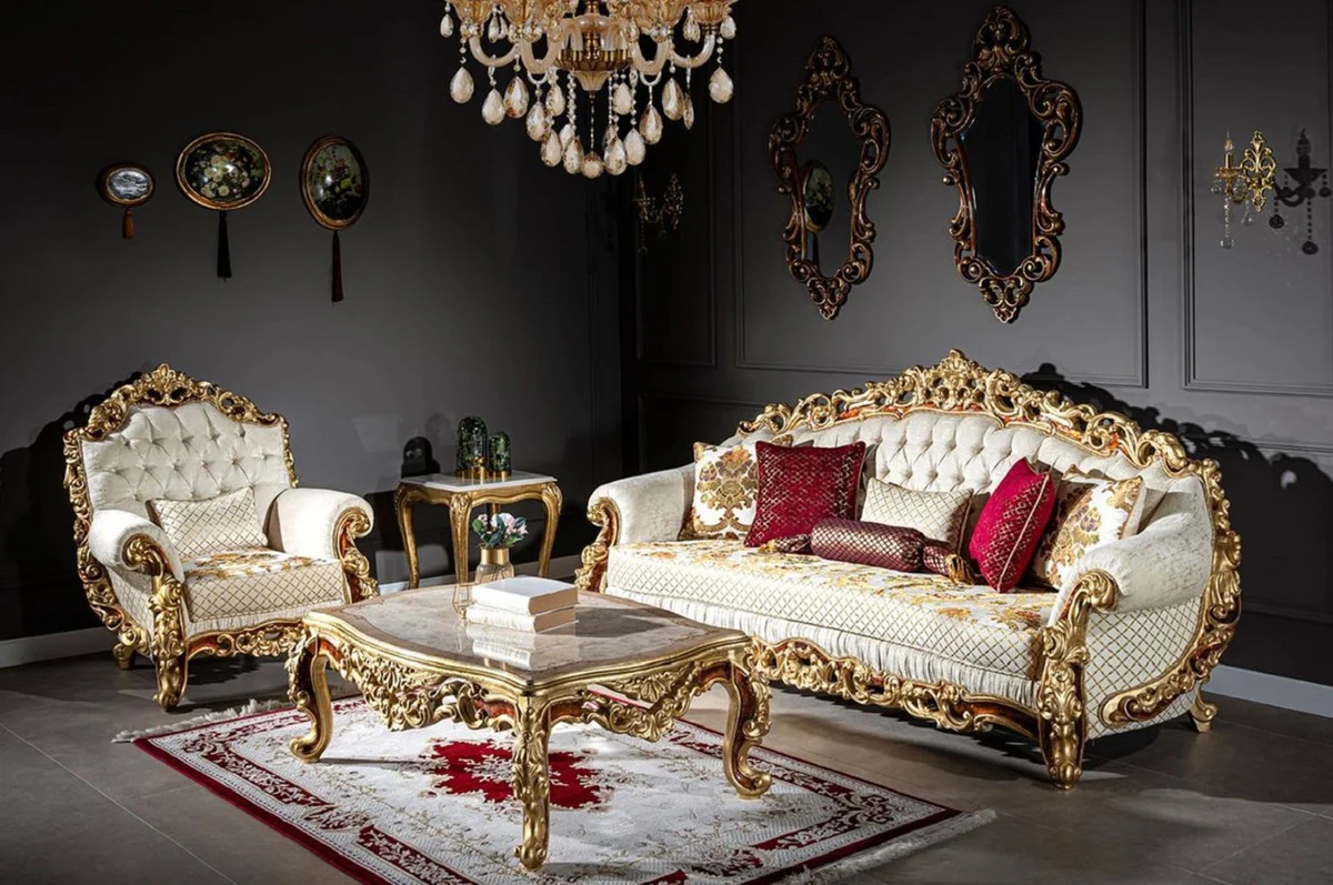 Luxury baroque side table cream / beige / gold - handmade table in baroque style - baroque living room furniture - noble and magnificent