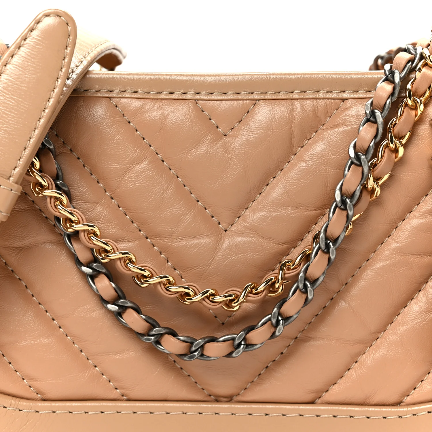 Aged Calfskin Chevron Quilted Small Gabrielle Hobo Beige - Top Club