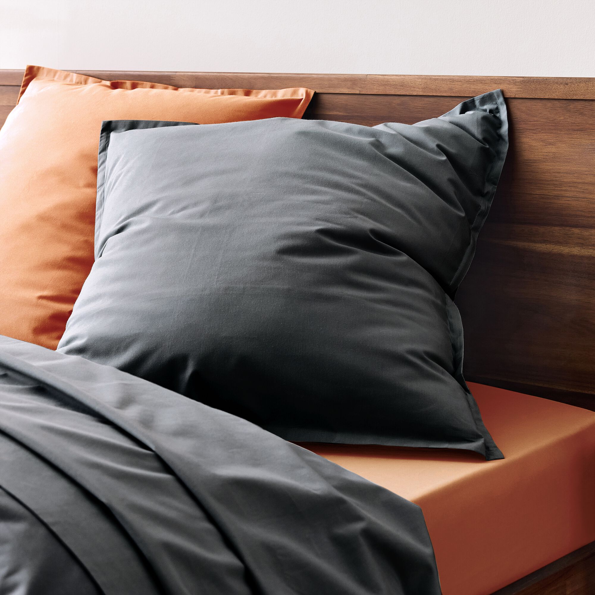 FLORE - Lot de 2 taies d'oreiller en percale de coton - gris ardoise 65x65cm