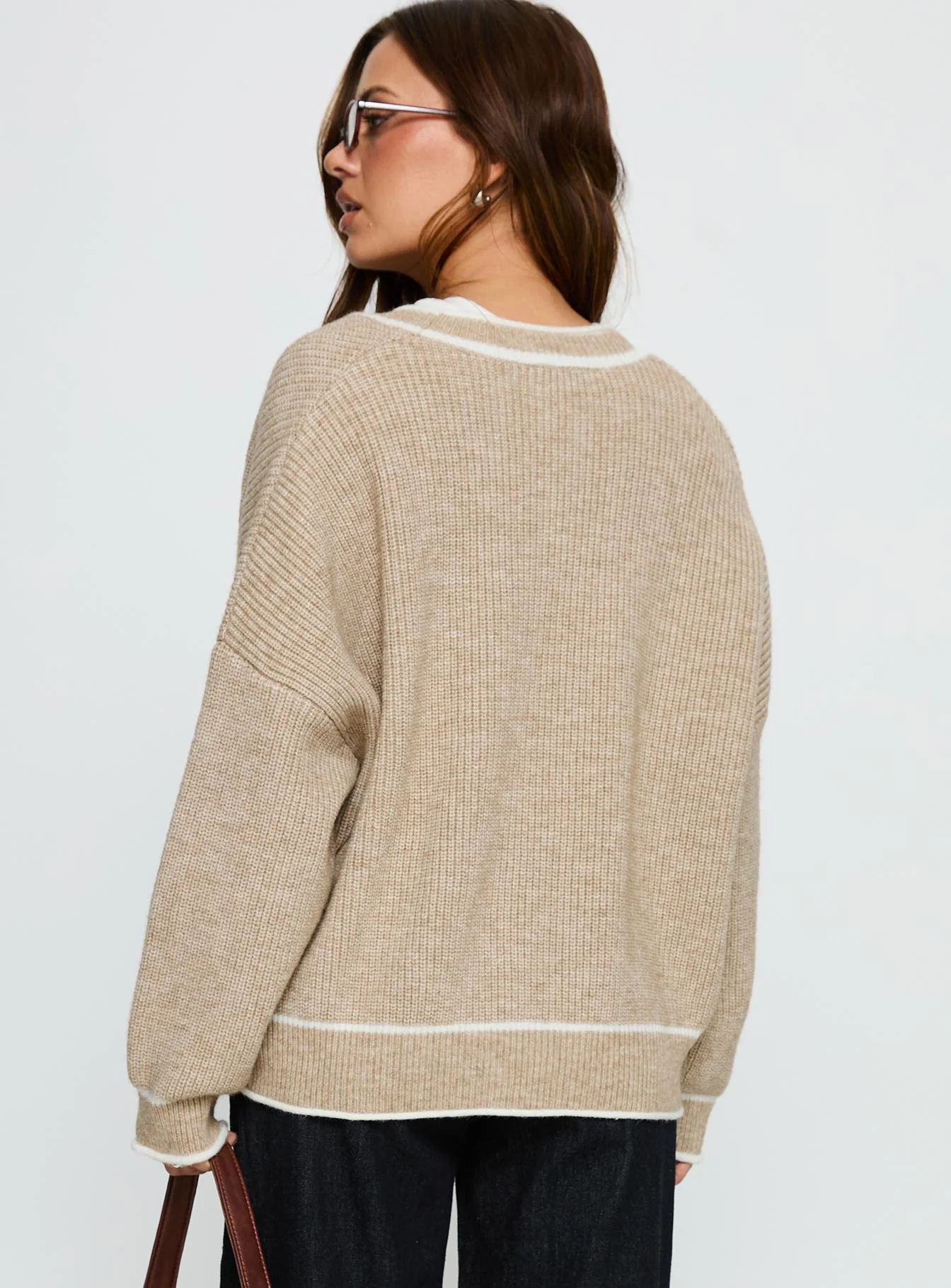 Cressara Contrast Knit Cardigan Beige / White