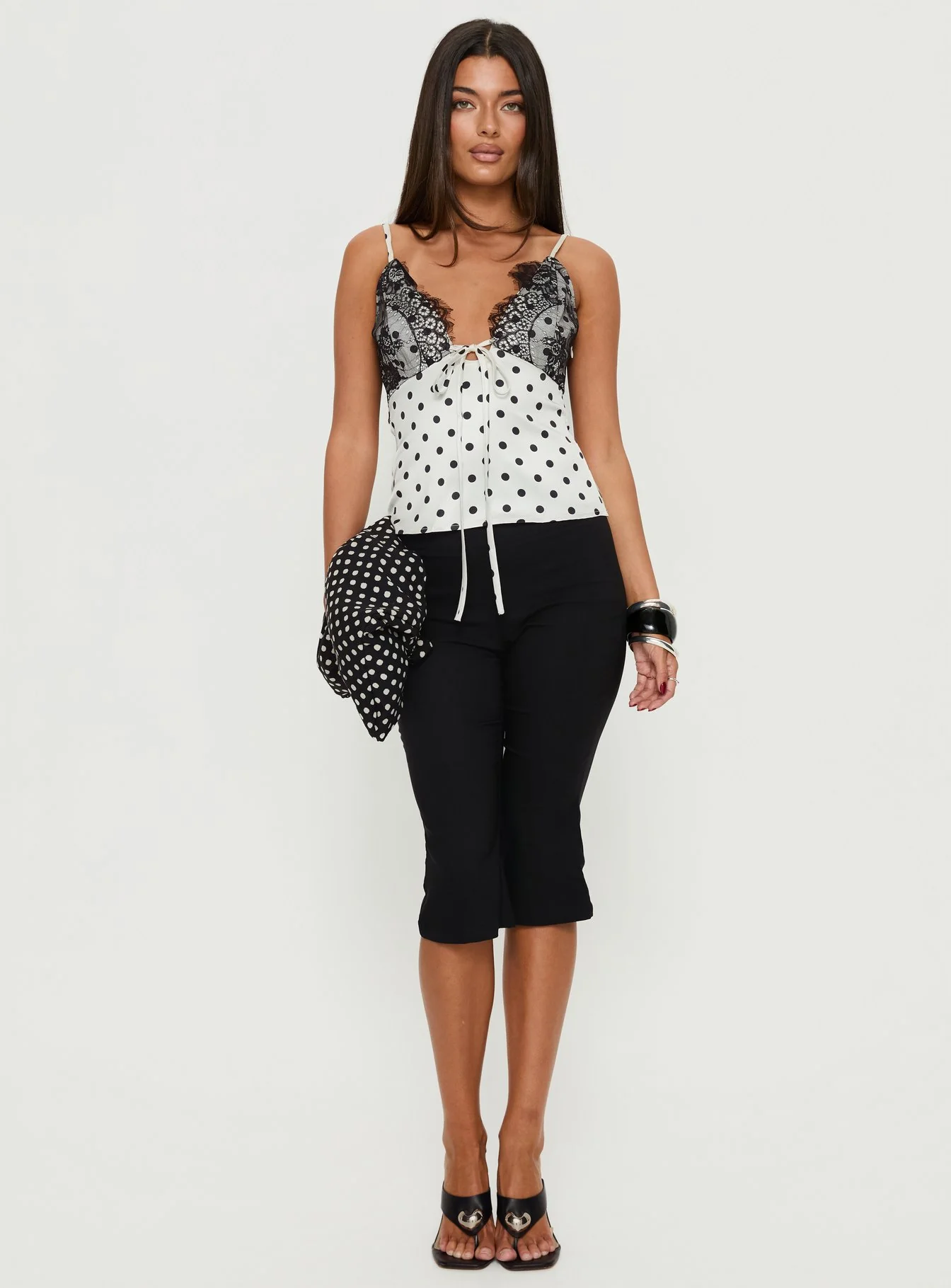 Jerelyn Lace Bust Cami Top White Polka