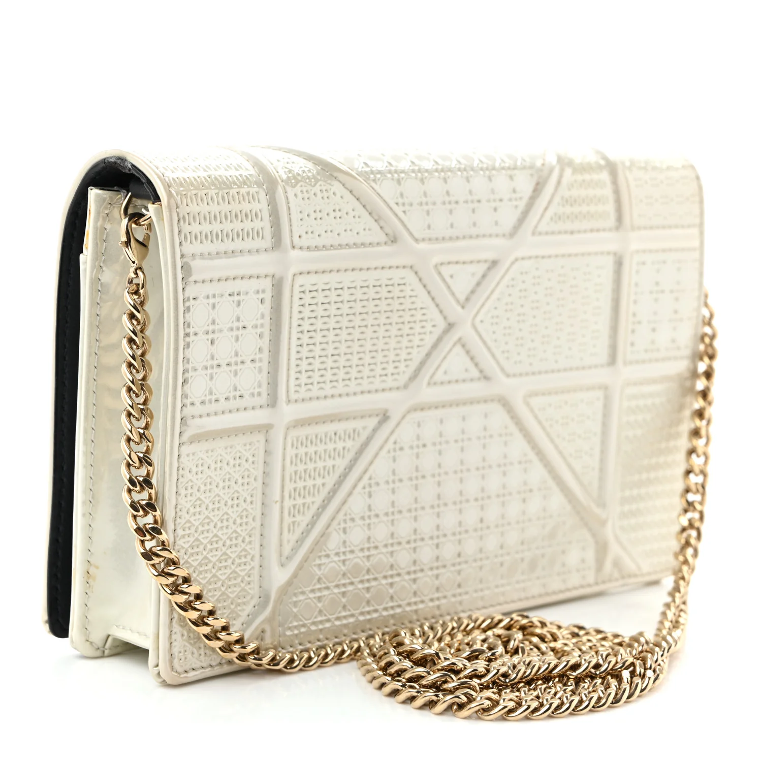 Patent Micro-Cannage Diorama Wallet on Chain Pouch White