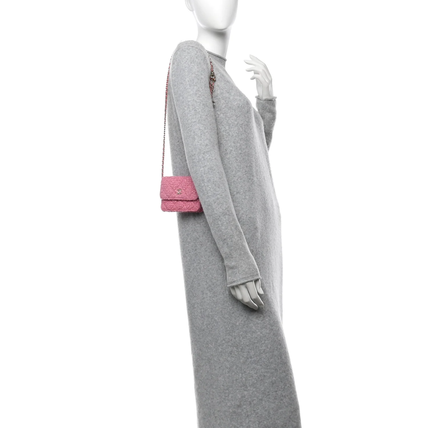 Tweed Quilted Flap Chain Waist Bag Pink - Top Club