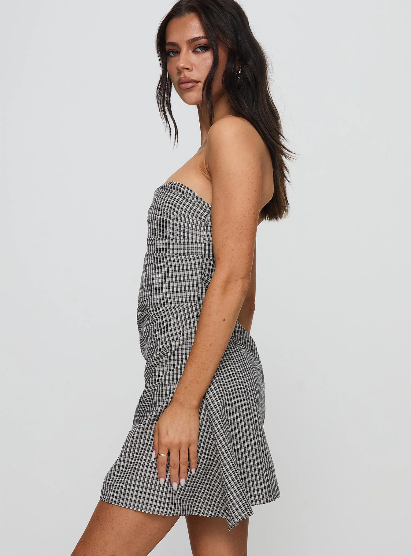 Bradwell Strapless Mini Dress Check