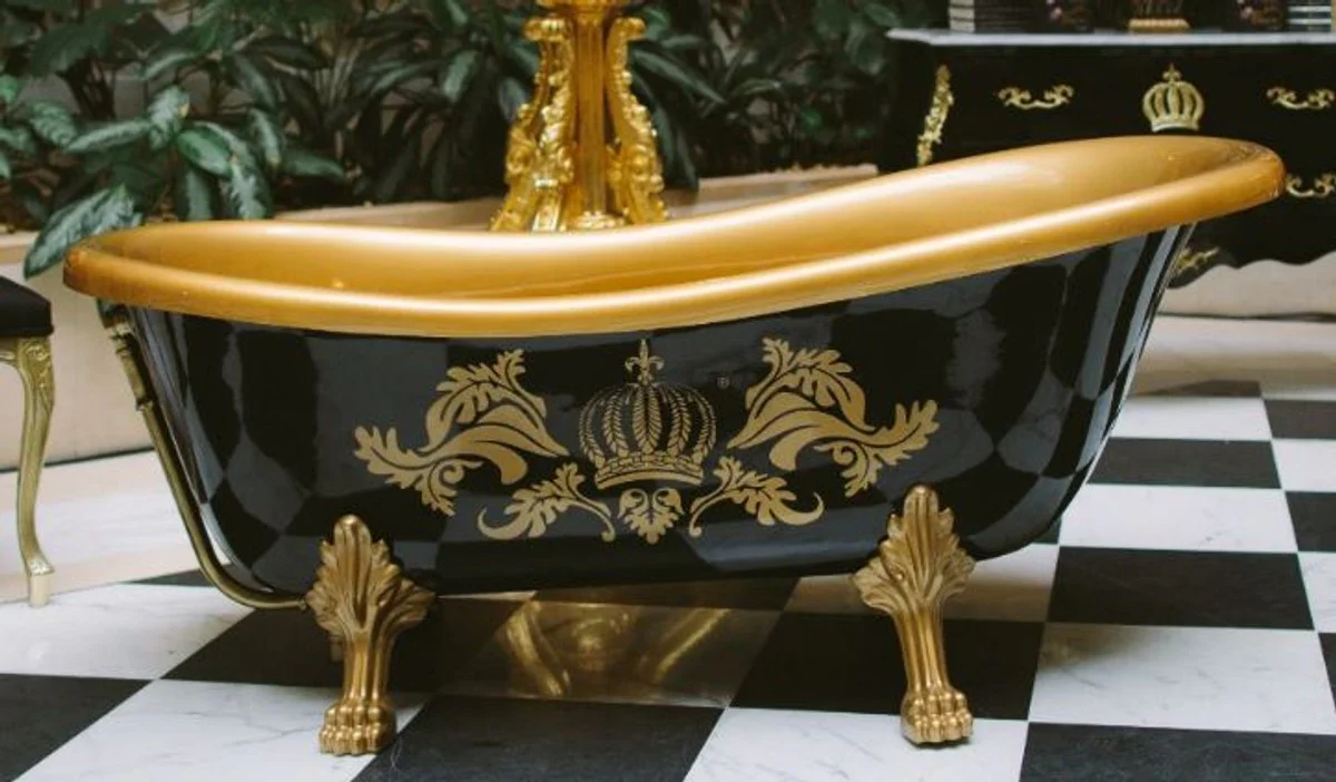 Pompöös by Luxus bathtub deluxe freestanding by Harald Glööckler black / gold / gold 1695mm with gold-colored lion feet