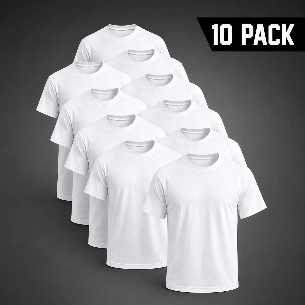 10 Pack Unisex 100% Cotton Plain White Crew Neck T-Shirts, Comfort Blank Tops for Daily Gym & Back to School Custom Printing