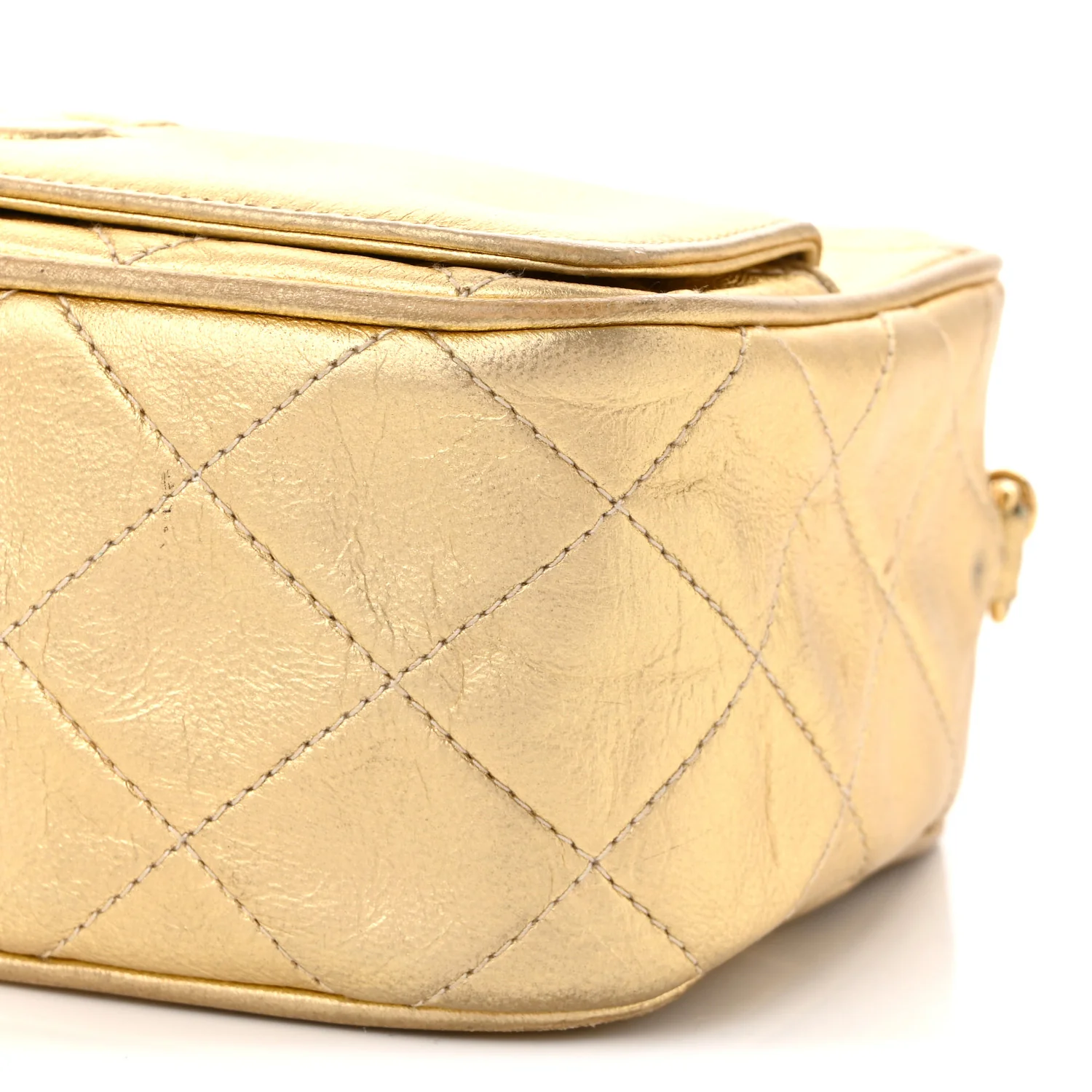Metallic Lambskin Quilted Camera Case Gold - Top Club