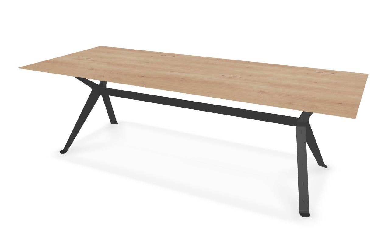 They & Me eettafel Chat – recht met afgeronde hoeken – eiken rustiek bianco olie – onderstel RAL9017 verkeerszwart 240 x 100 x 75 | Eiken Rustiek Bianco Olie | Verjongde Rand | Frame RAL9017 Verkeerszwart
