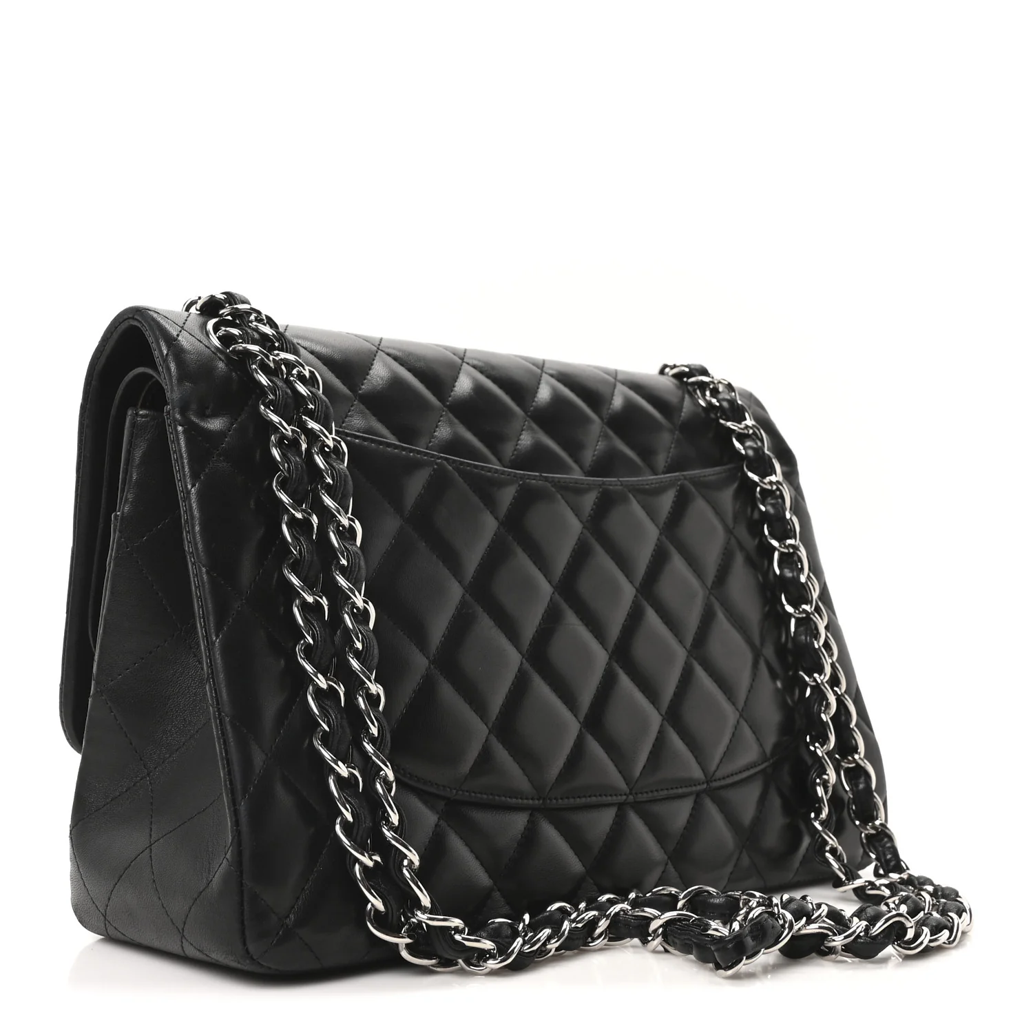 Lambskin Quilted Jumbo Double Flap Black - Top Club