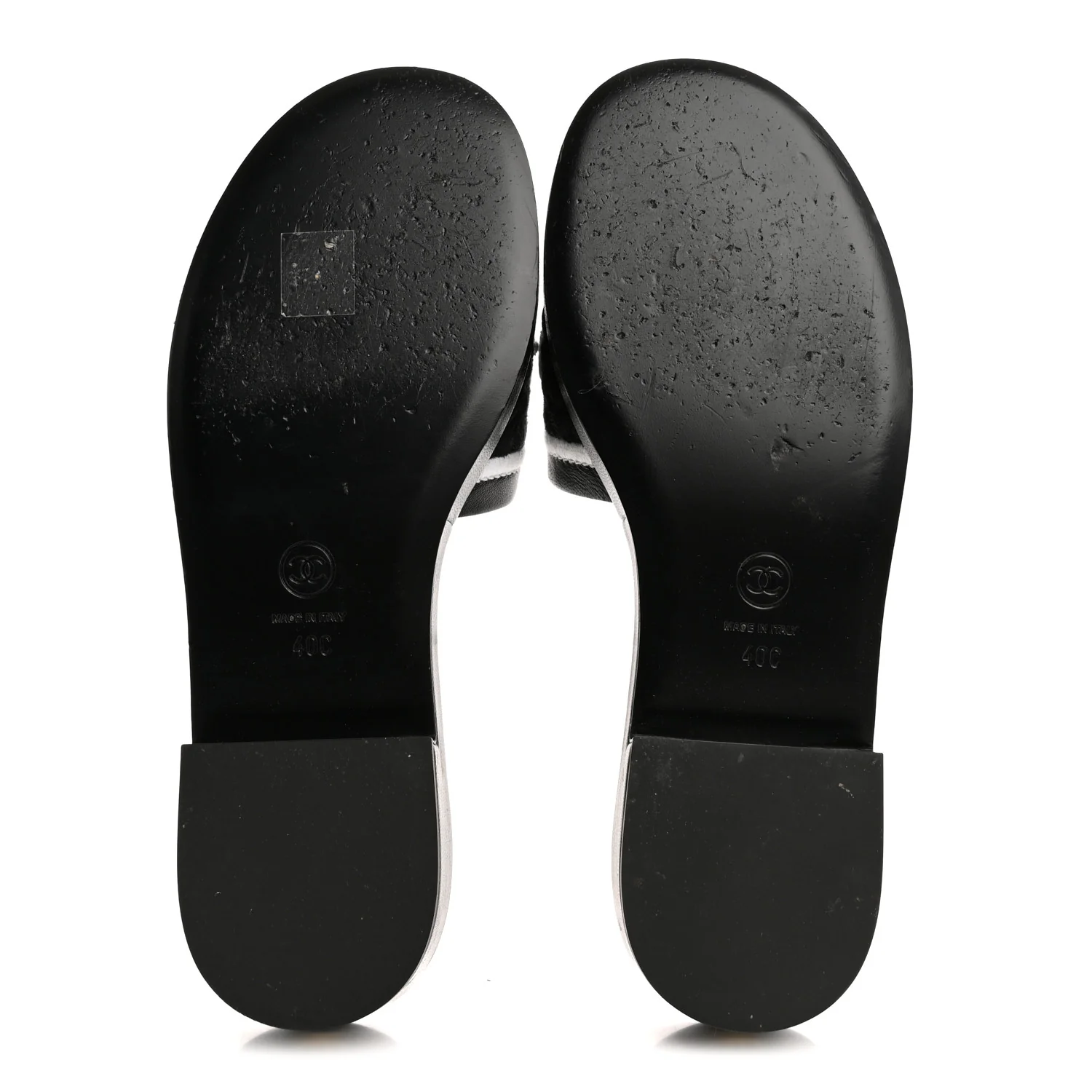 Lambskin Embroidered CC Mule Sandal 40 Black White - Top Club