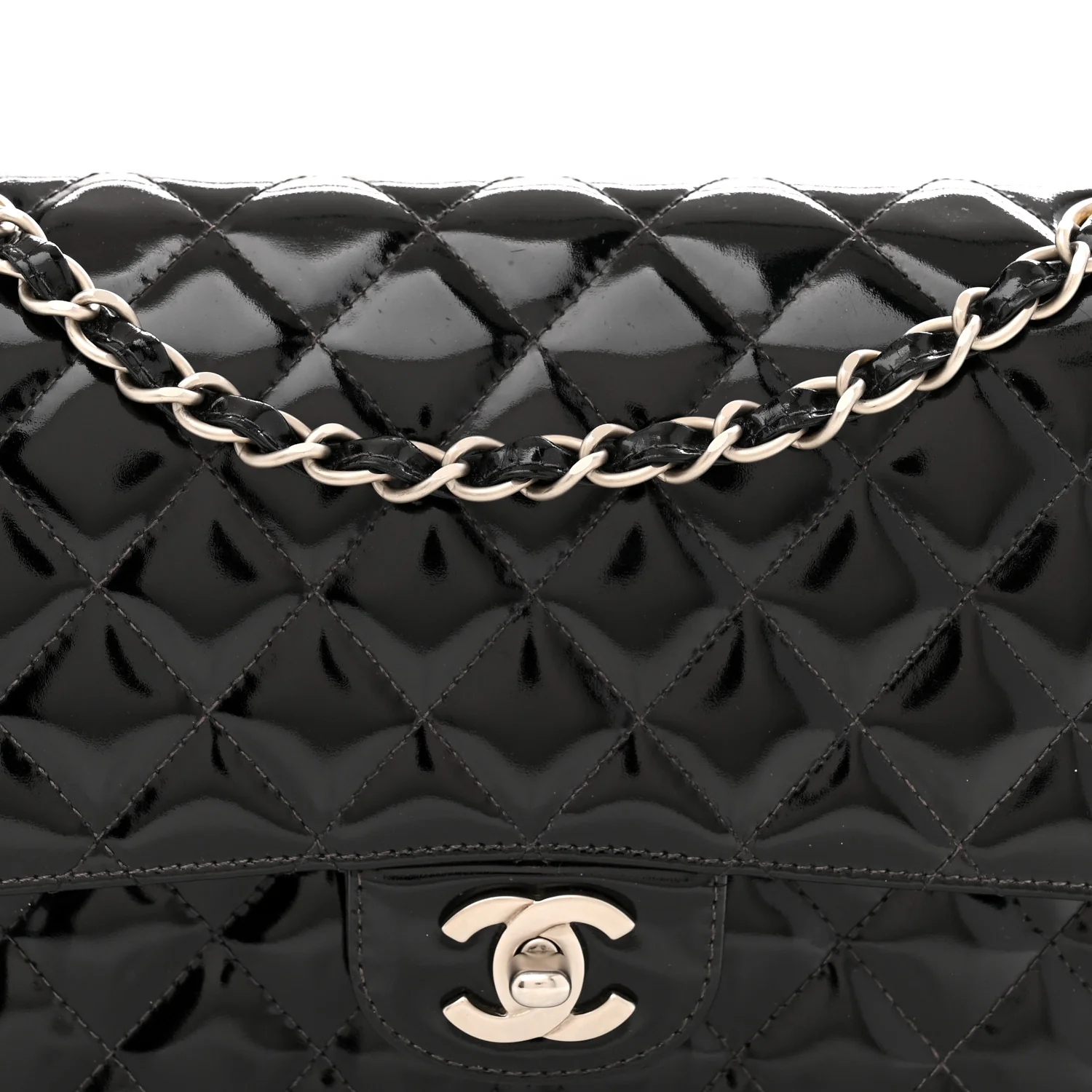 Patent Quilted Medium Double Flap Black - Top Club