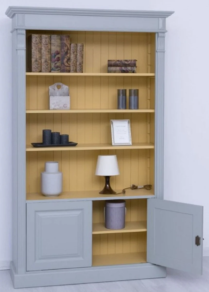 Country house style bookcase gray / yellow 120 x 39 x H. 197 cm - solid wood cabinet - living room cabinet - office cabinet - country house style furniture