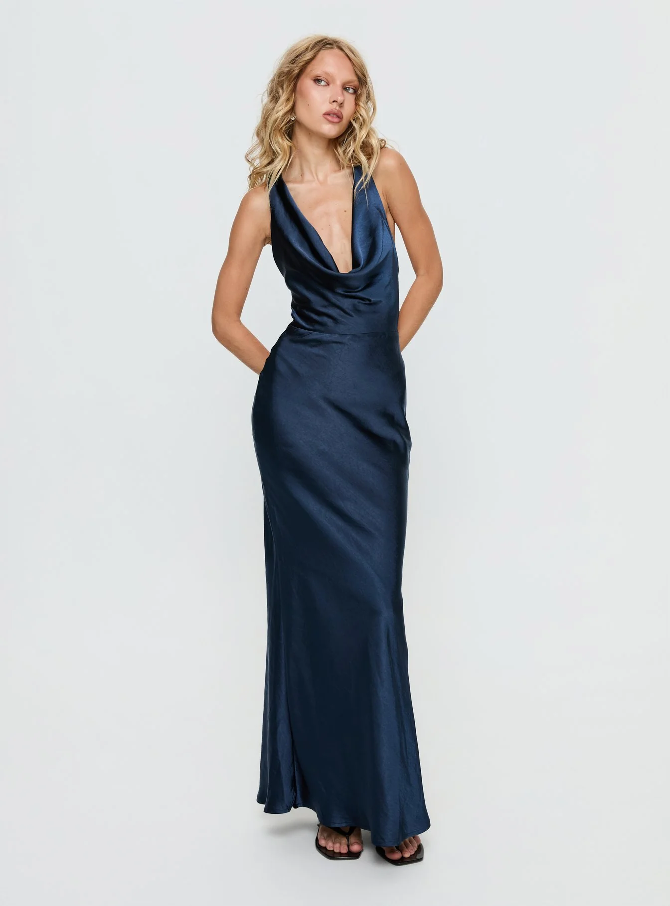 Aubrienna Cowl Neck Maxi Dress Navy