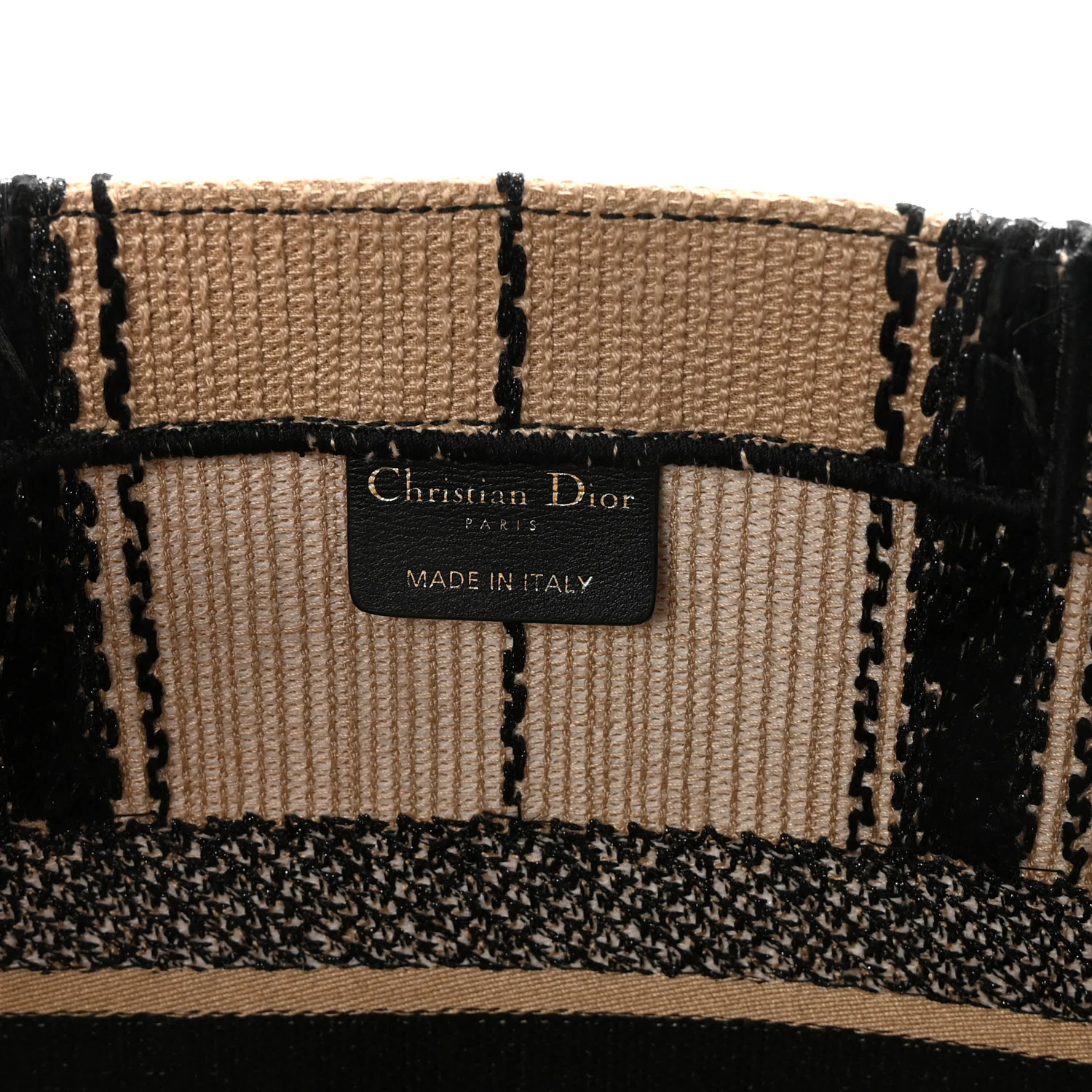 Canvas Embroidered Medium Bayadere Book Tote Black Beige - Top Club