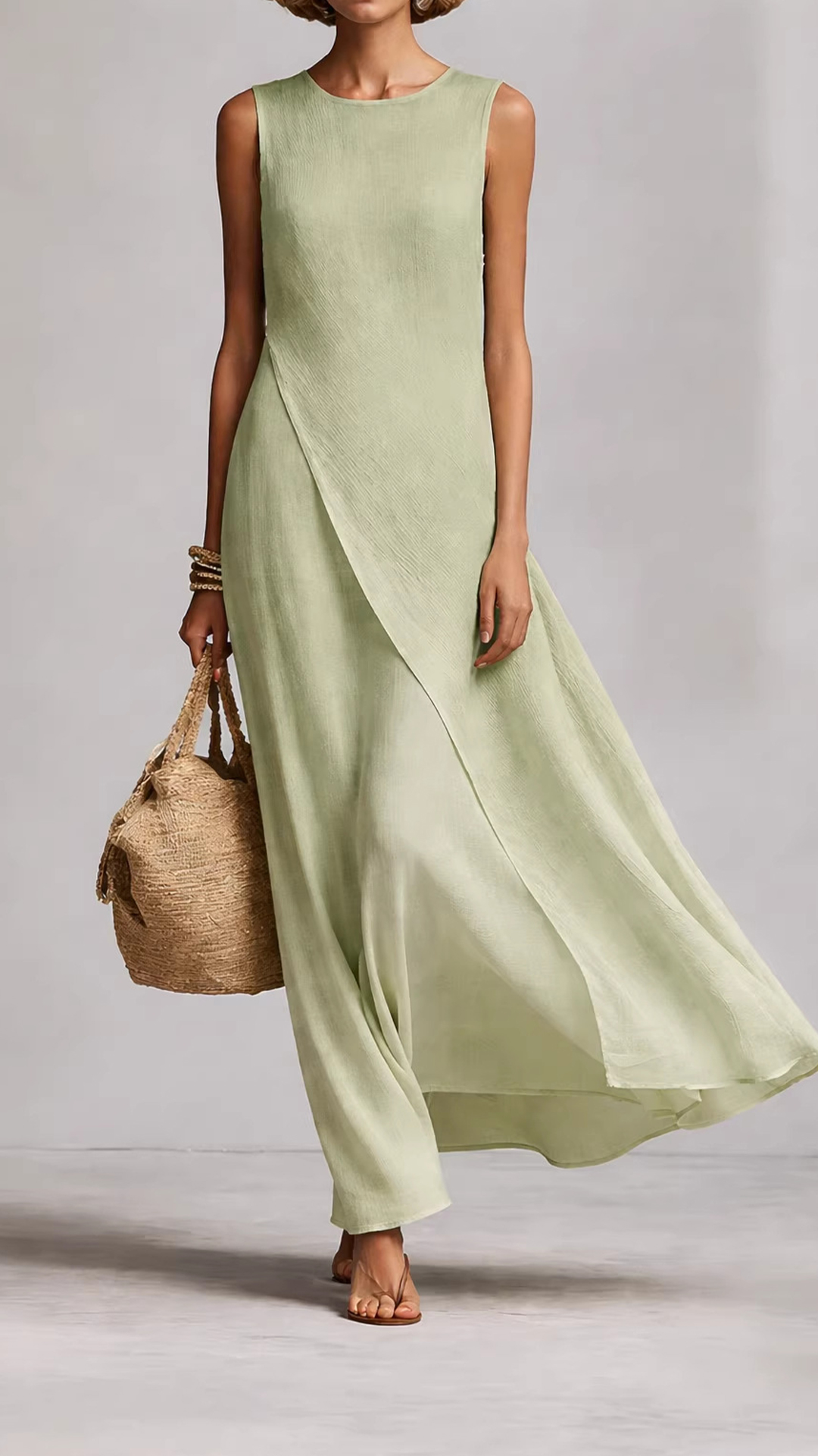 Sleeveless asymmetrical hem cotton-linen blend dress - Nordfashionstorm - Women's Clothing, Fashion for You - Nordfashionstorm.com