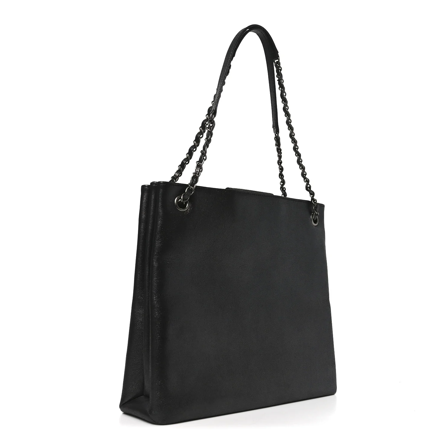 Iridescent Calfskin CC Large North South Shopping Tote Black - Top Club