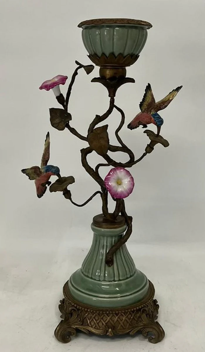 Art Nouveau candle holder with decorative flowers and birds multicolored / antique brass H. 48 cm - decorative accessories in Baroque & Art Nouveau
