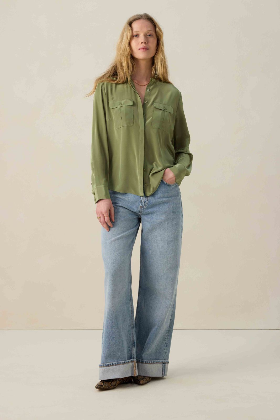Groene blouse met borstzakken