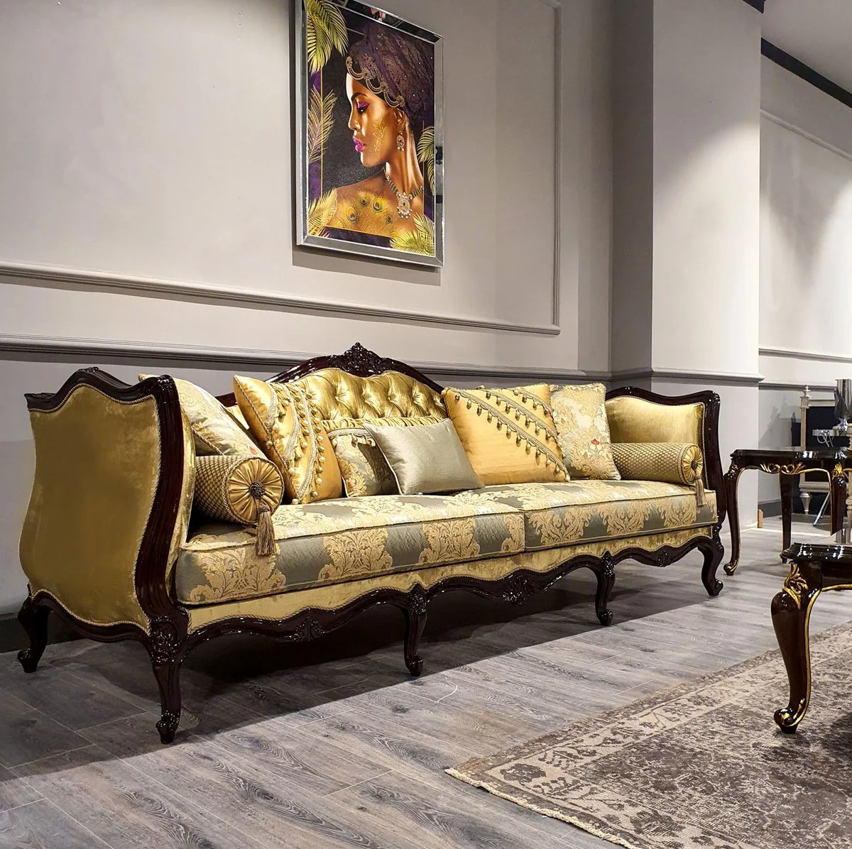 Luxury Baroque Sofa Gold / Silver / Black - Magnificent living room sofa with elegant pattern - Baroque furniture