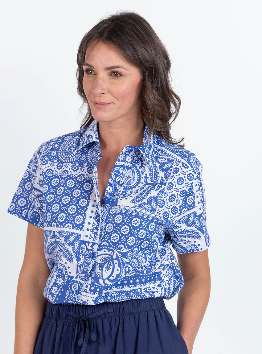 Chemisier en coton rayé bleu atlantique