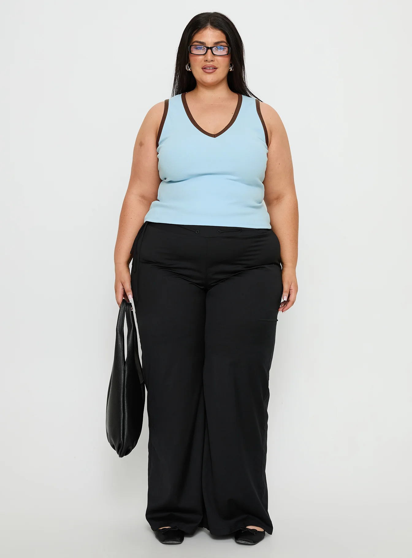 Baseline V Neck Rib Tank Top Blue / Brown Curve