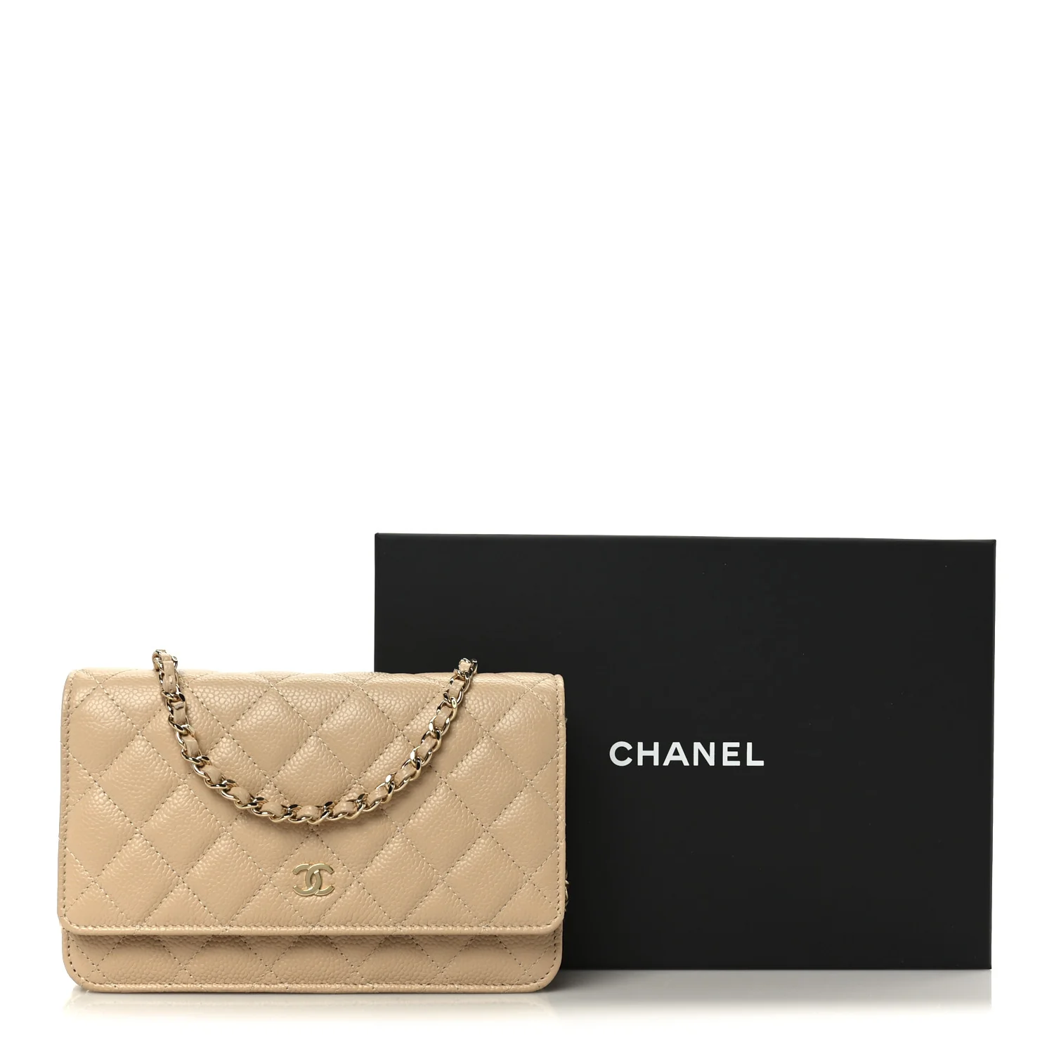 Caviar Quilted Wallet on Chain WOC Beige - Top Club