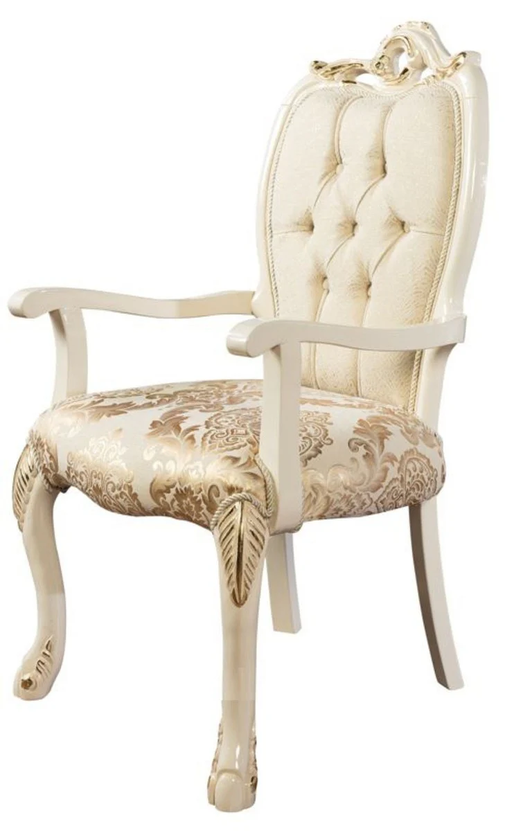 Luxury Baroque Dining Room Set White / Gold - 1 Baroque Dining Table & 6 Baroque Dining Chairs - Luxury Dining Room Furniture in Baroque Style - Magnificent Baroque Dining Room Furniture