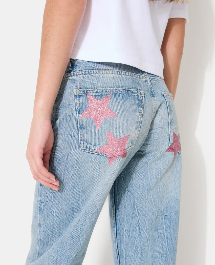 Pimkie Jean straight effet froissé avec étoiles pailletées