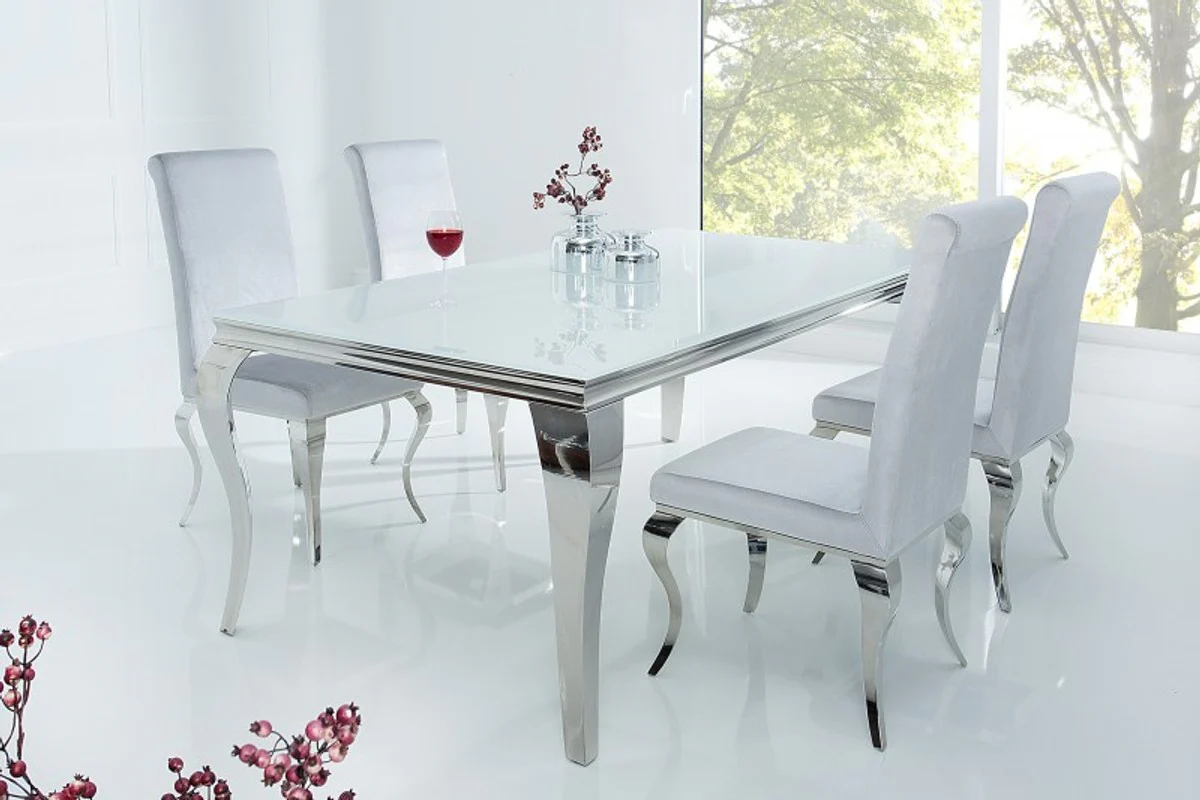 Designer dining table 180 cm white / silver - modern baroque