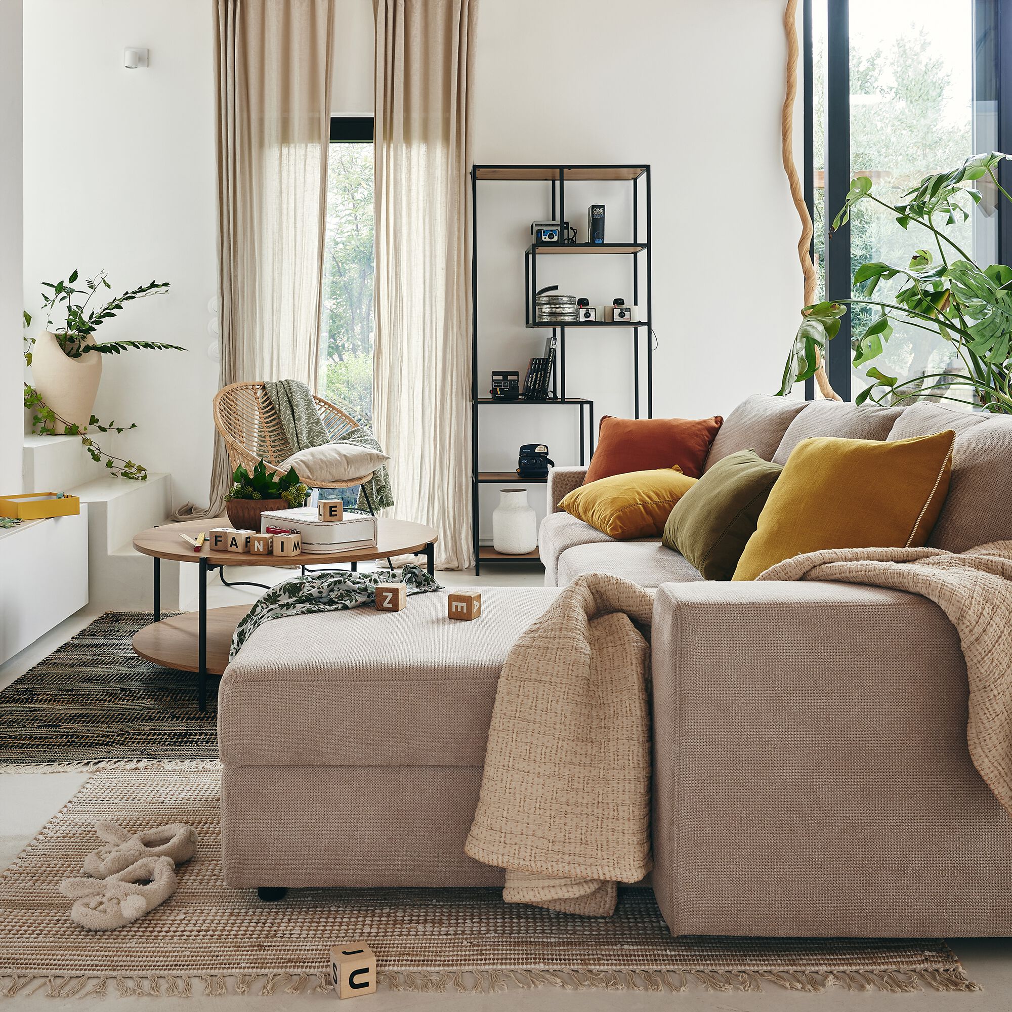 HONORE - Canapé d'angle réversible convertible en tissu tramé - beige roucas