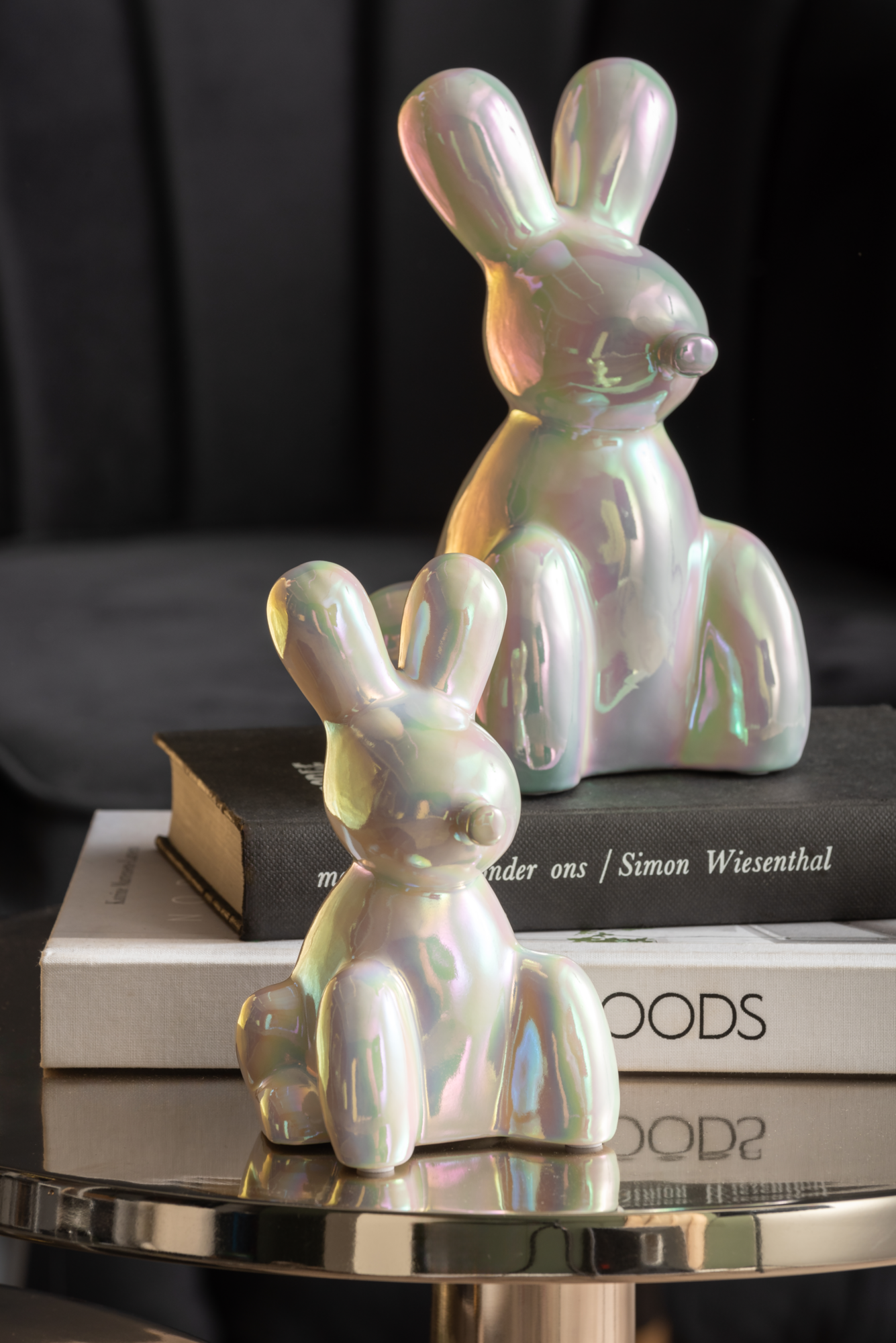 Statue Balloon Bunny large ceramic jungle green plated