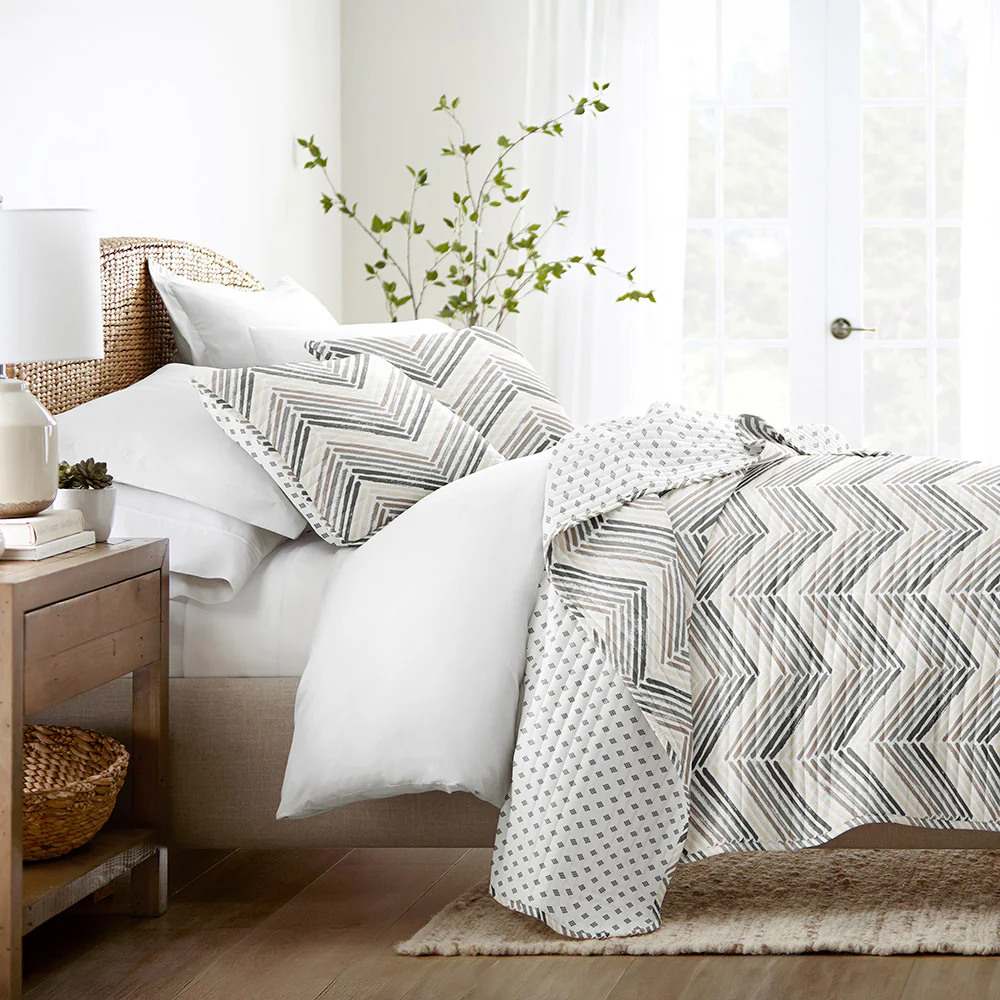 Diamond Chevron Reversible Quilted Coverlet Set - Sale