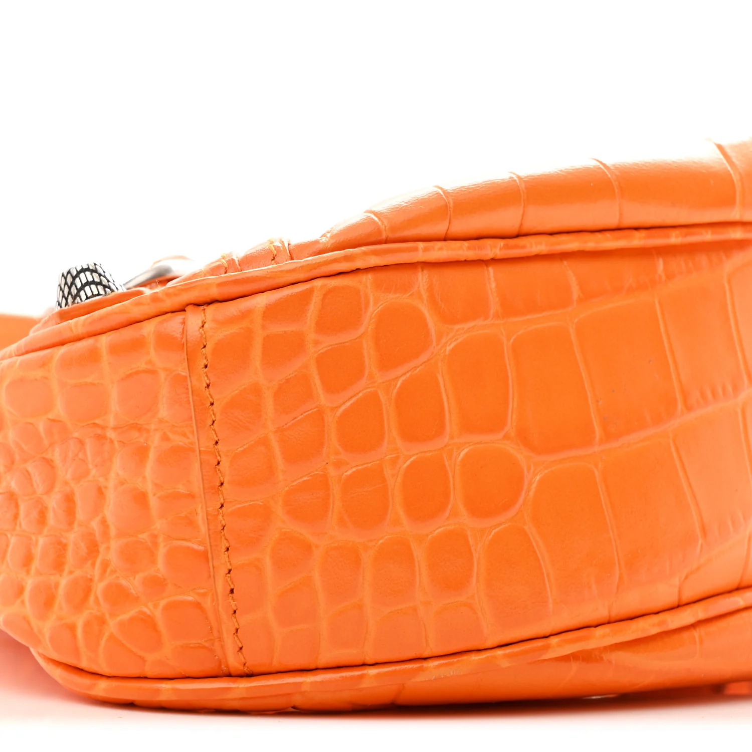 Extra Supple Calfskin Crocodile Embossed Le Cagole Shoulder Bag XS Pop Orange - Top Club