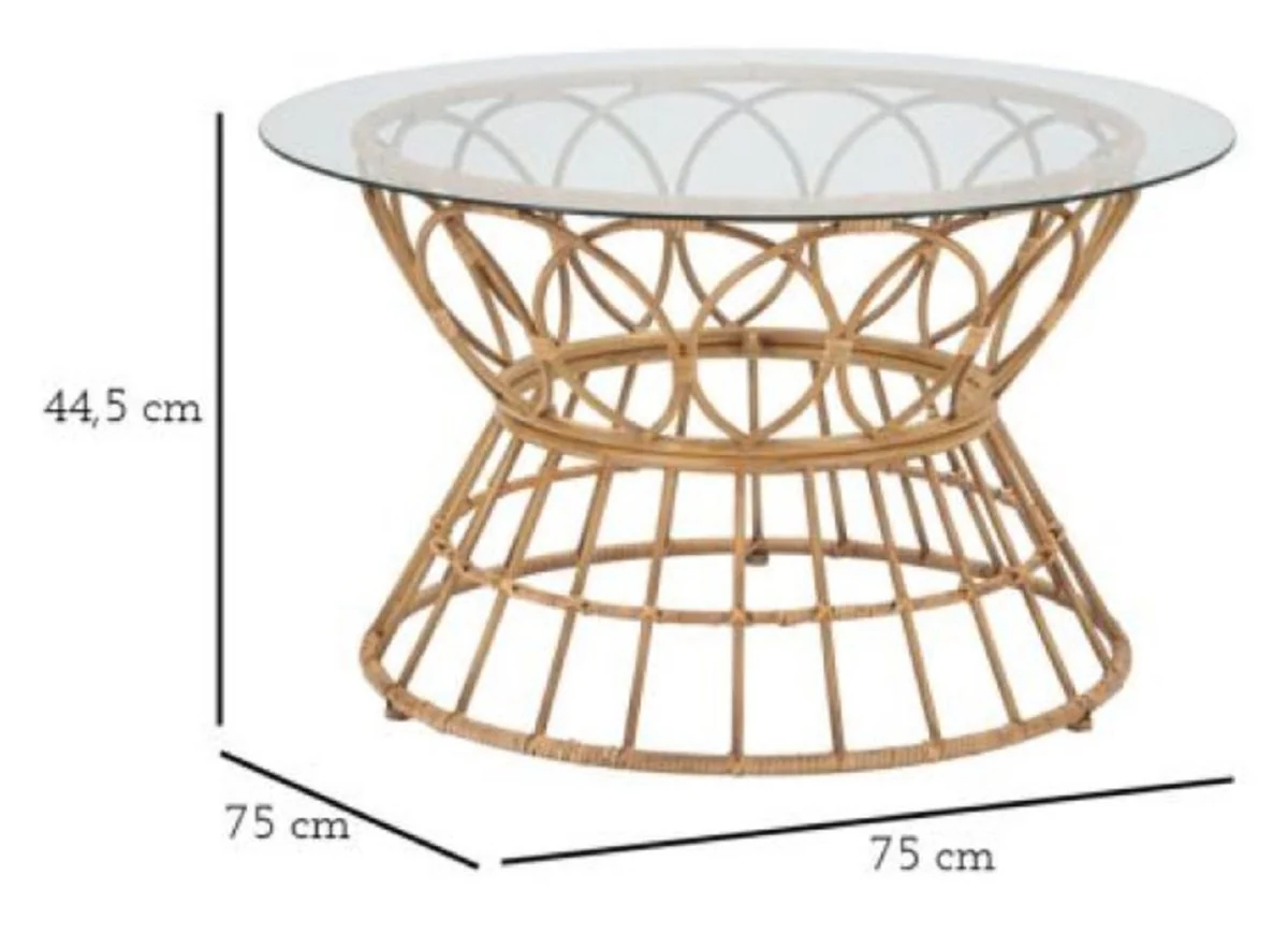 Luxury coffee table with glass top natural color Ø 75 cm - living room furniture