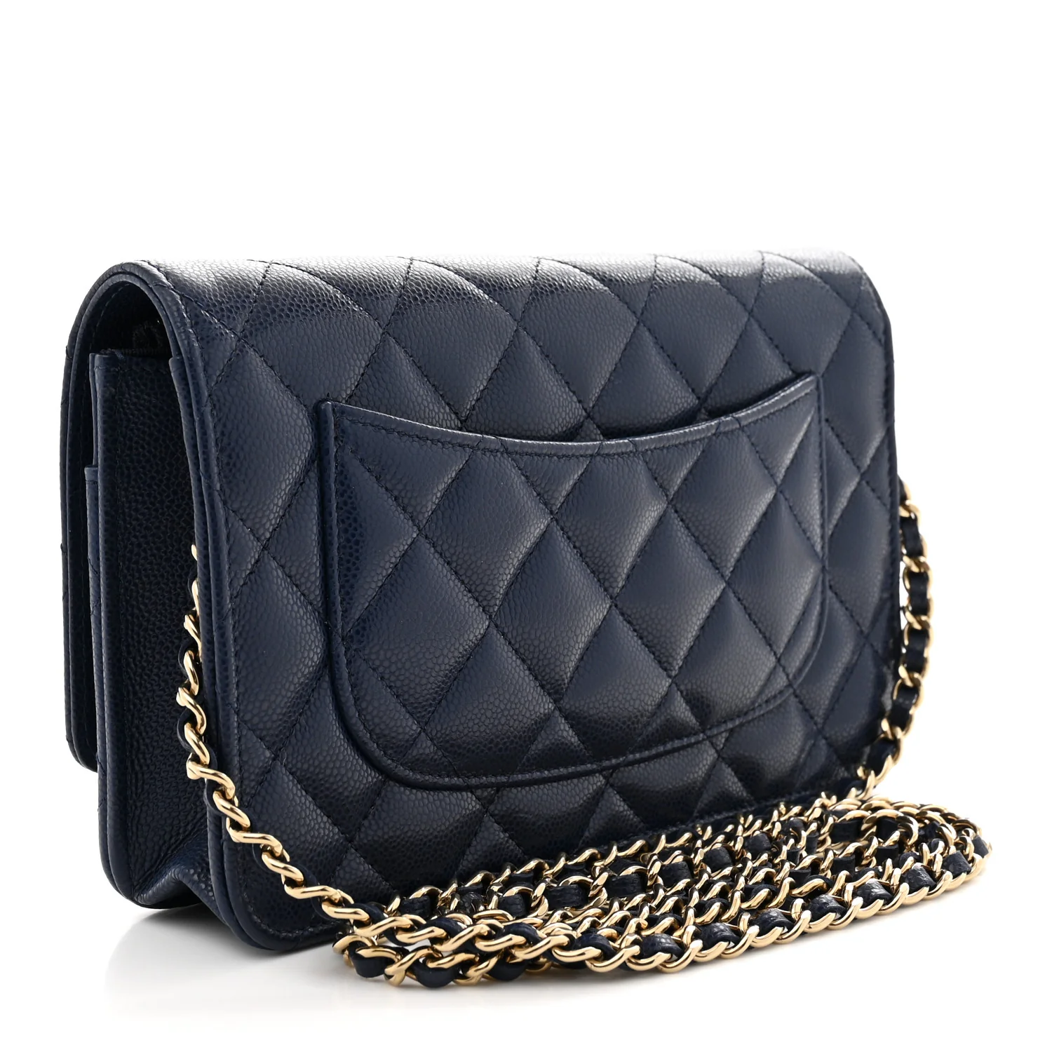 Caviar Quilted CC Turnlock Wallet On Chain WOC Navy Blue - Top Club