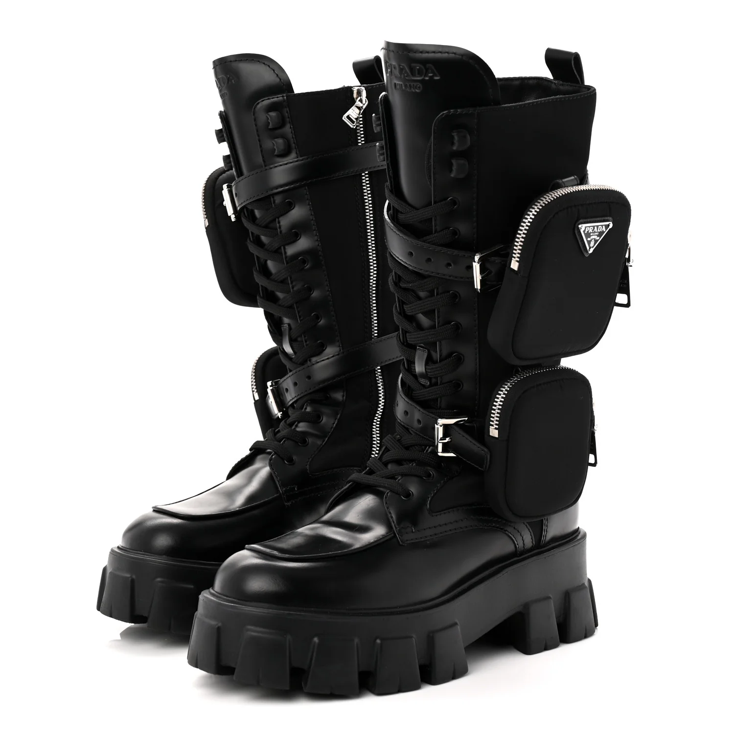 Spazzolato Rois Re-Nylon Metal Triangle Logo Monolith Pouch Pocket 55mm Tall Combat Boots 39 Black - Top Club