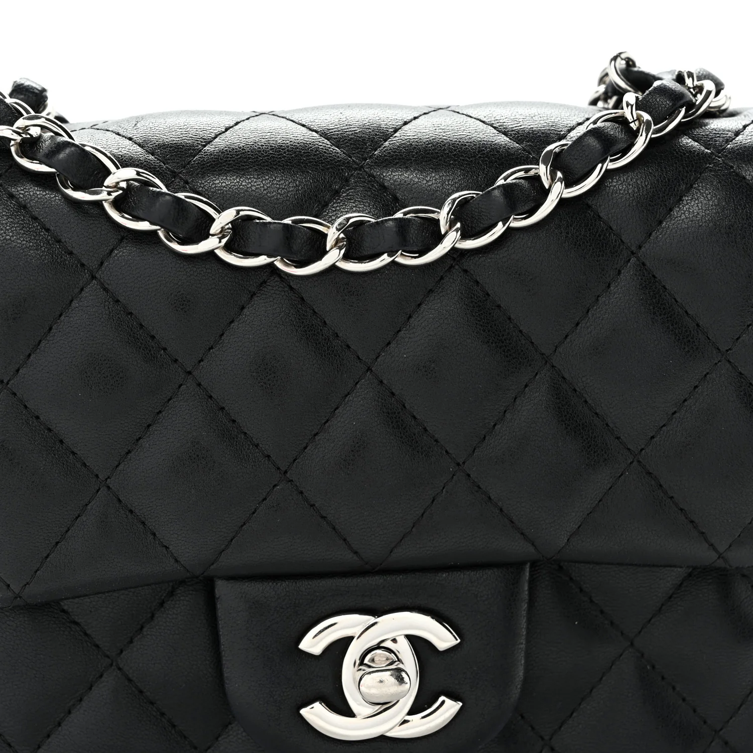Lambskin Quilted Mini Square Flap Black - Top Club