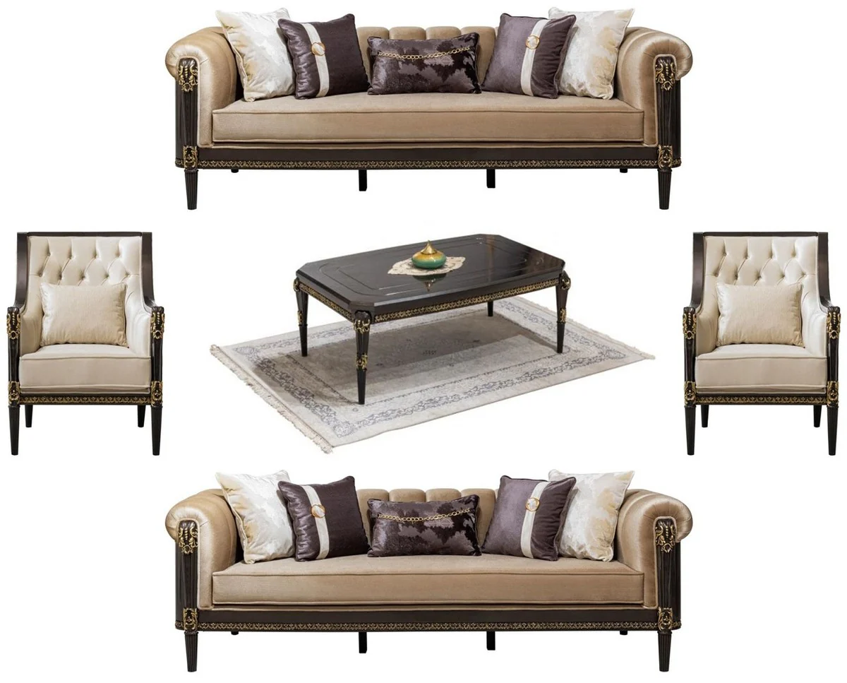 Luxury Baroque Living Room Furniture Set Light Brown / Cream / Dark Brown / Gold